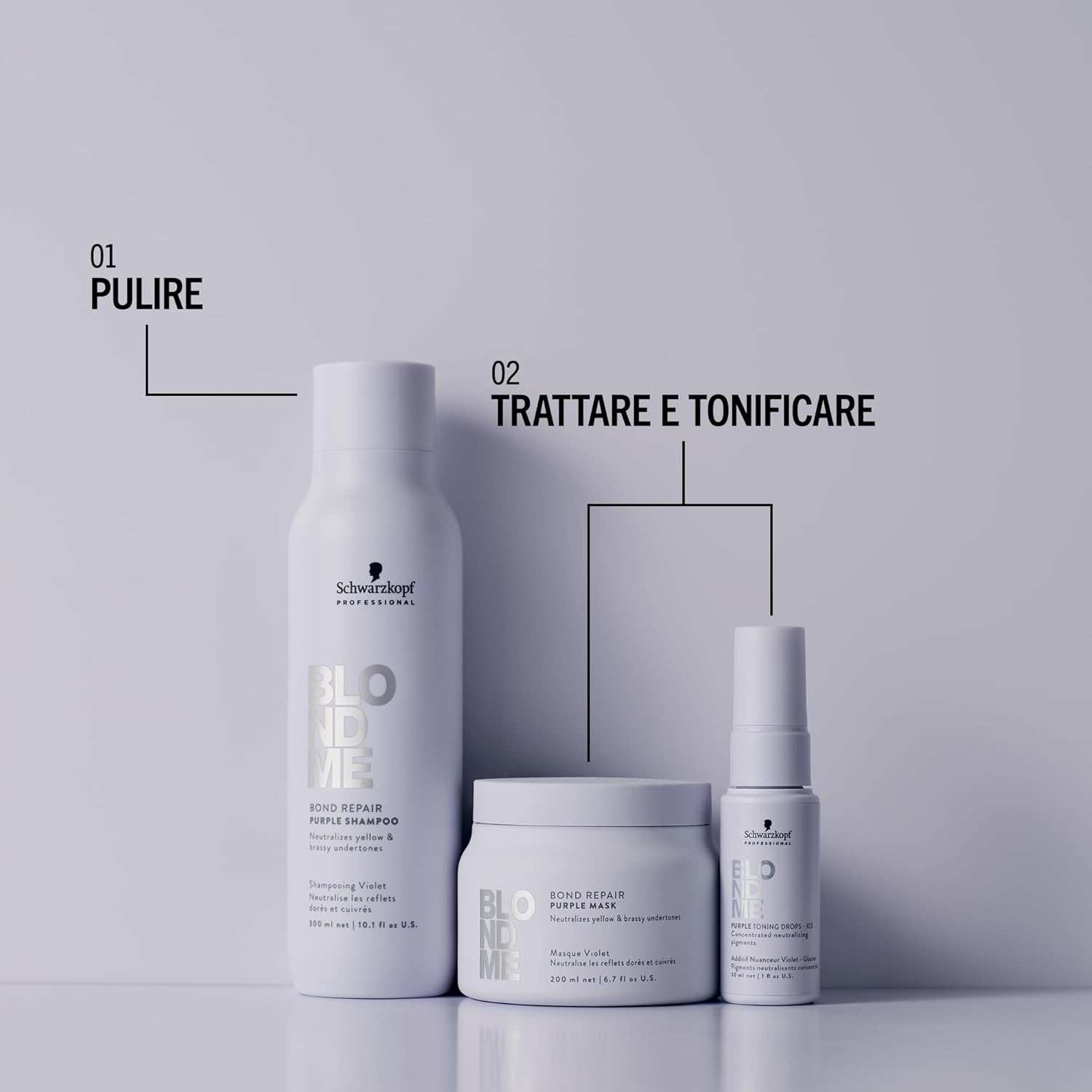 Thumbnail 4 de Schwarzkopf Professional BLONDME Bond Repair Purple Shampoo Cool 300ml: neutra i riflessi gialli con tecnologia Bond Repair