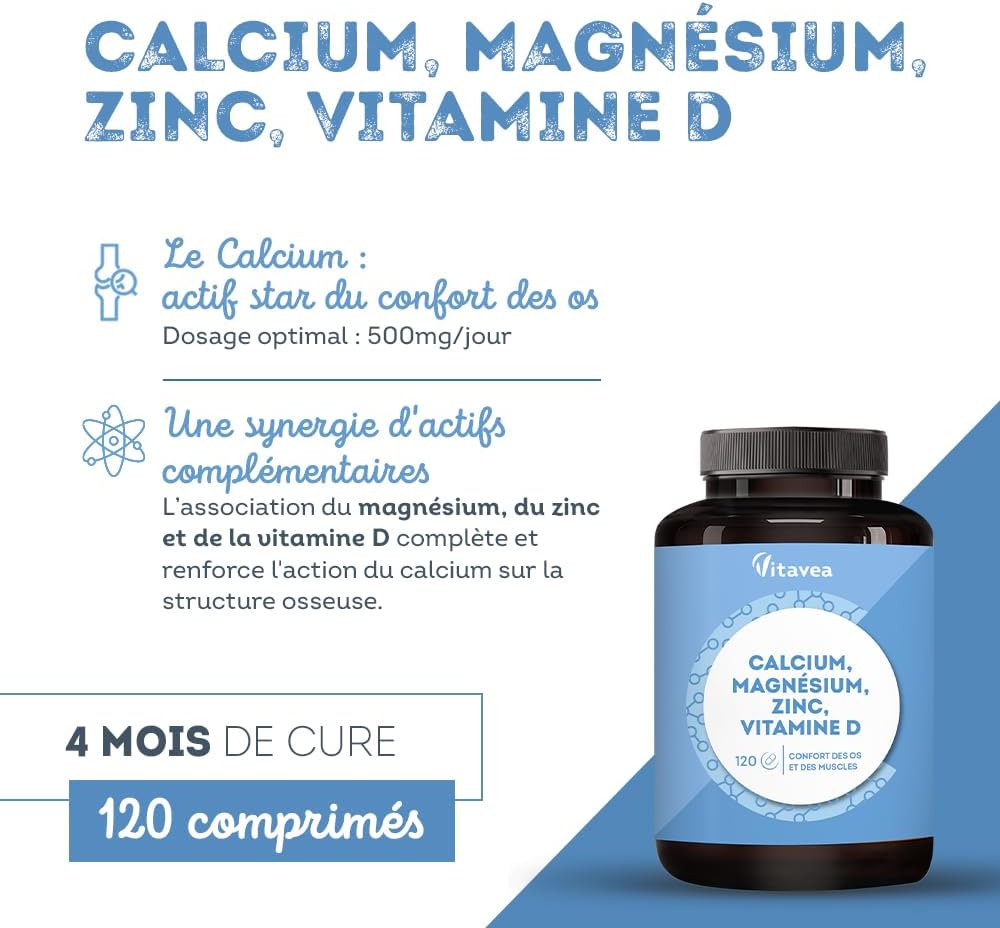 Thumbnail 1 de Vitavea Calcium, Magnésium, Zinc et Vitamine D3 – Confort des os et des muscles, 120 comprimés