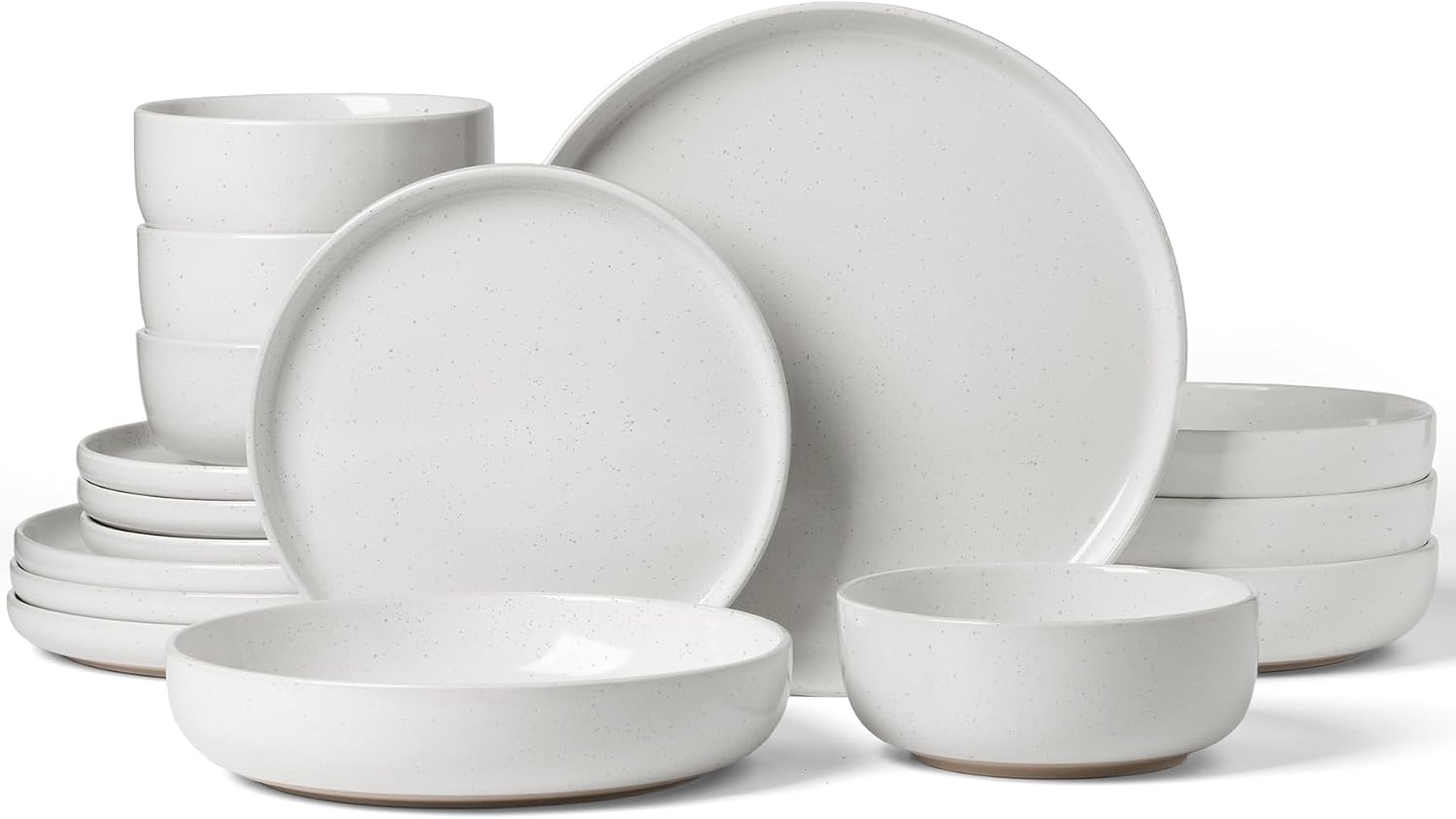 Detalle de Famiware Milkyway Stoneware Dinnerware Set for 4 (16 Pieces) – Scratch-Resistant, Microwave & Dishwasher Safe in White