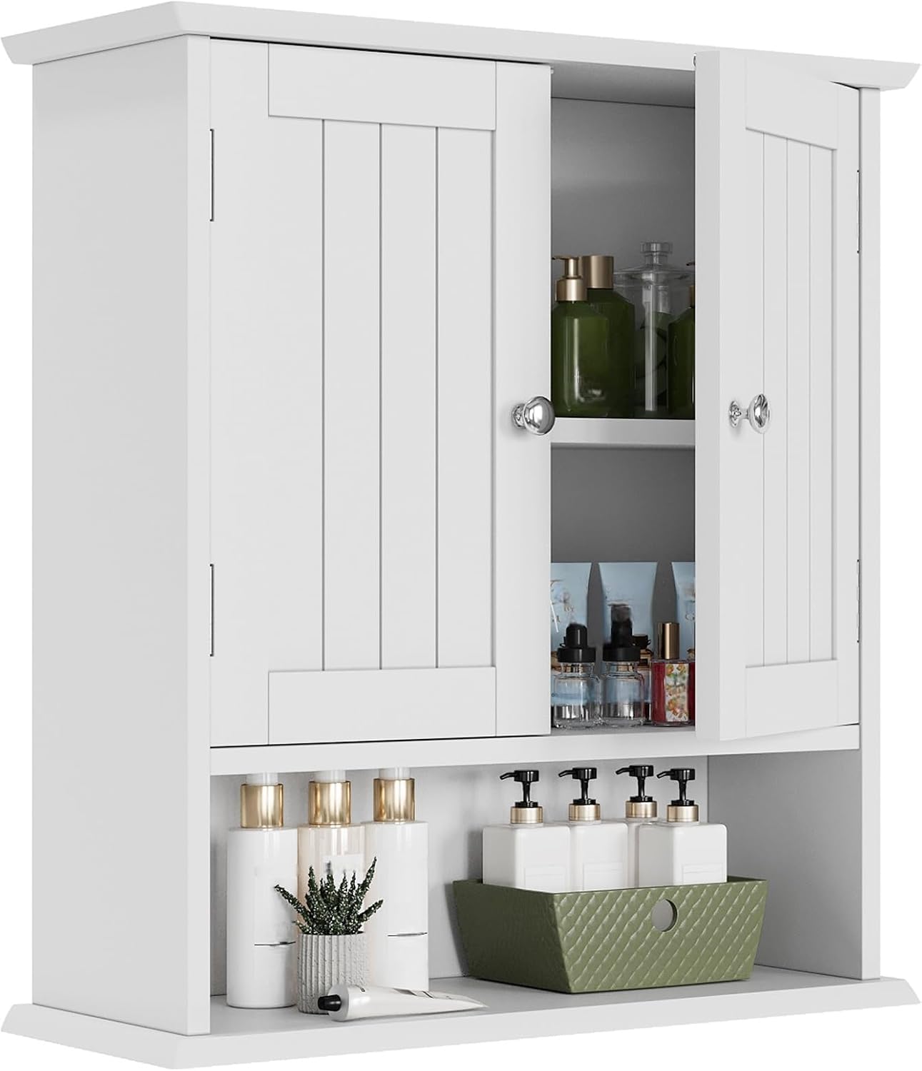 Detalle de Smuxee bathroom wall cabinet, white engineered wood, 2 doors, adjustable shelves