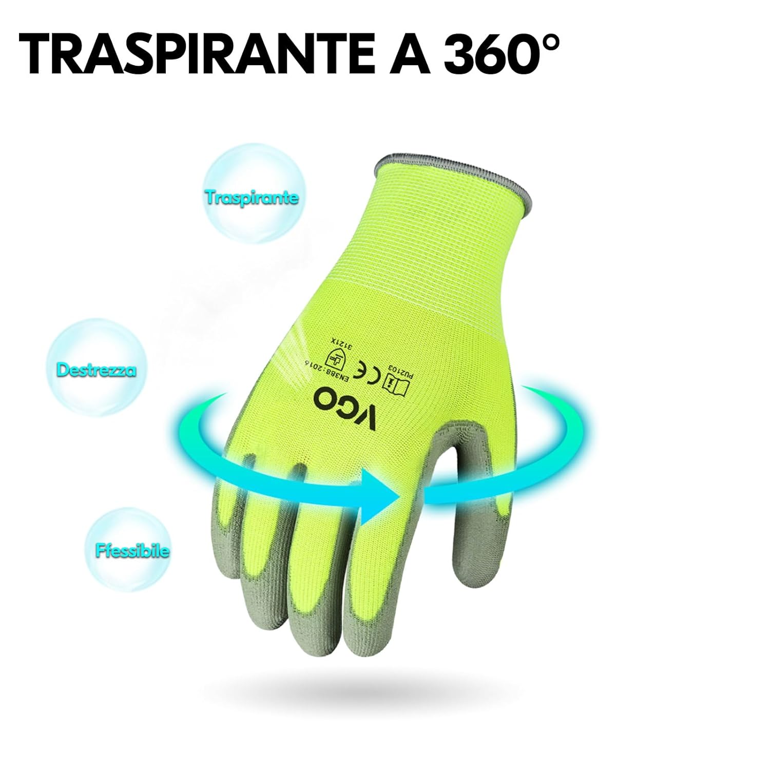 Detalle de Guanti da Lavoro in Nitrile PU2103 Vgo... 15 paia, Taglia 7/S, Giallo
