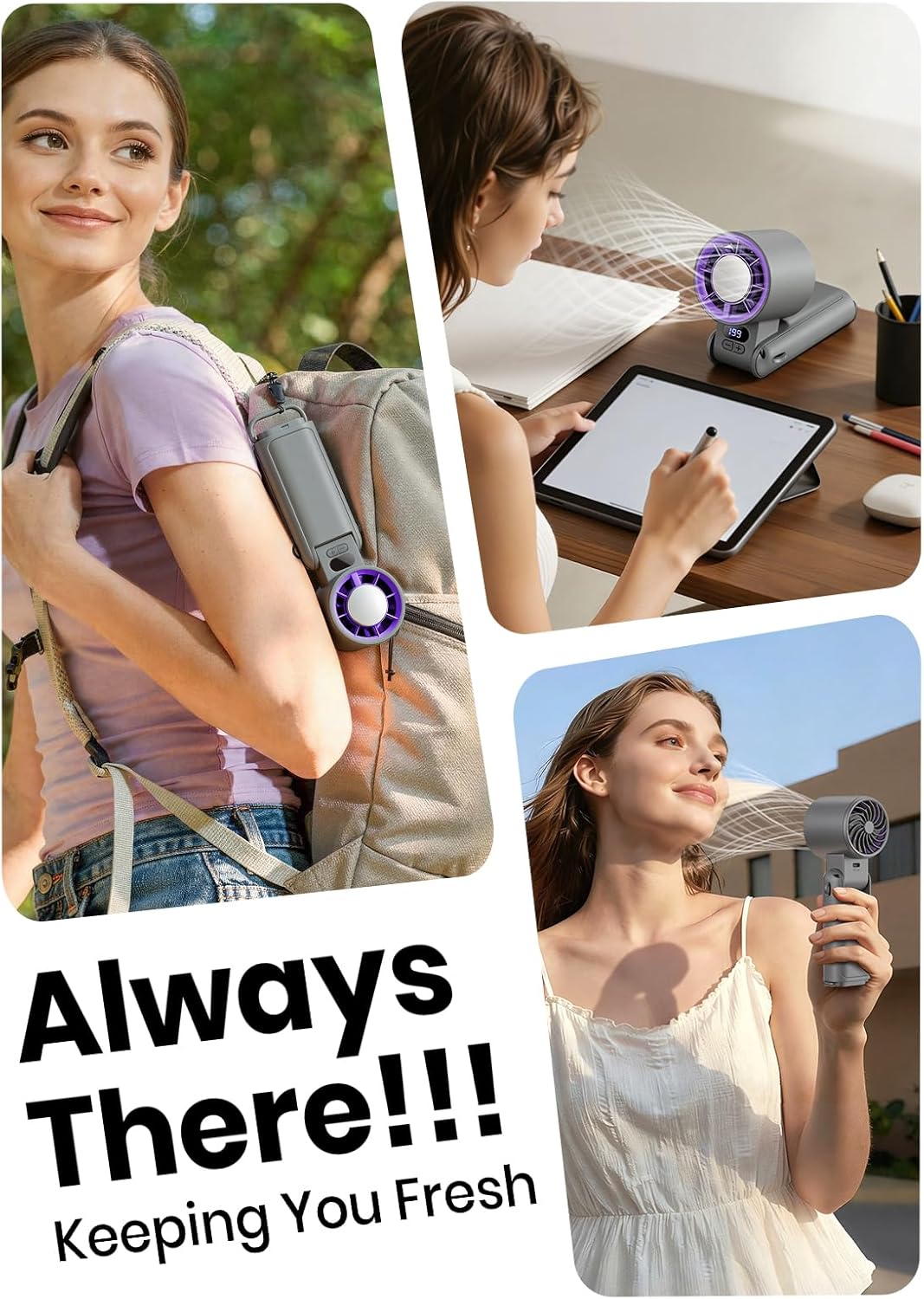Thumbnail 5 de Deyhoc Handheld Fan Rechargeable with LED Display & Clip – 3-in-1 Portable Cooling (GrayPurple)