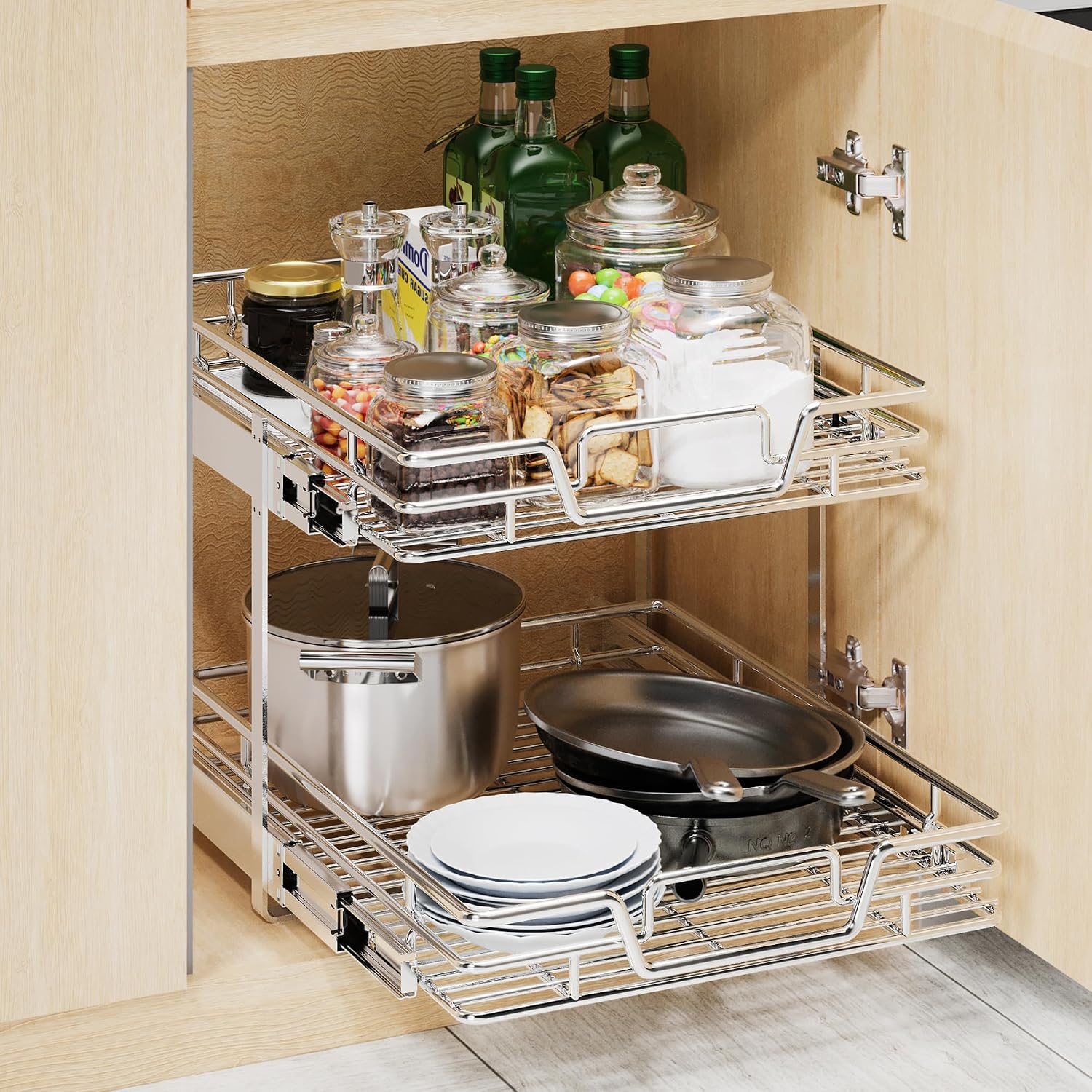 Detalle 2 de QUYUWU 2-Tier Kitchen Pull-Out Organizer 17 in