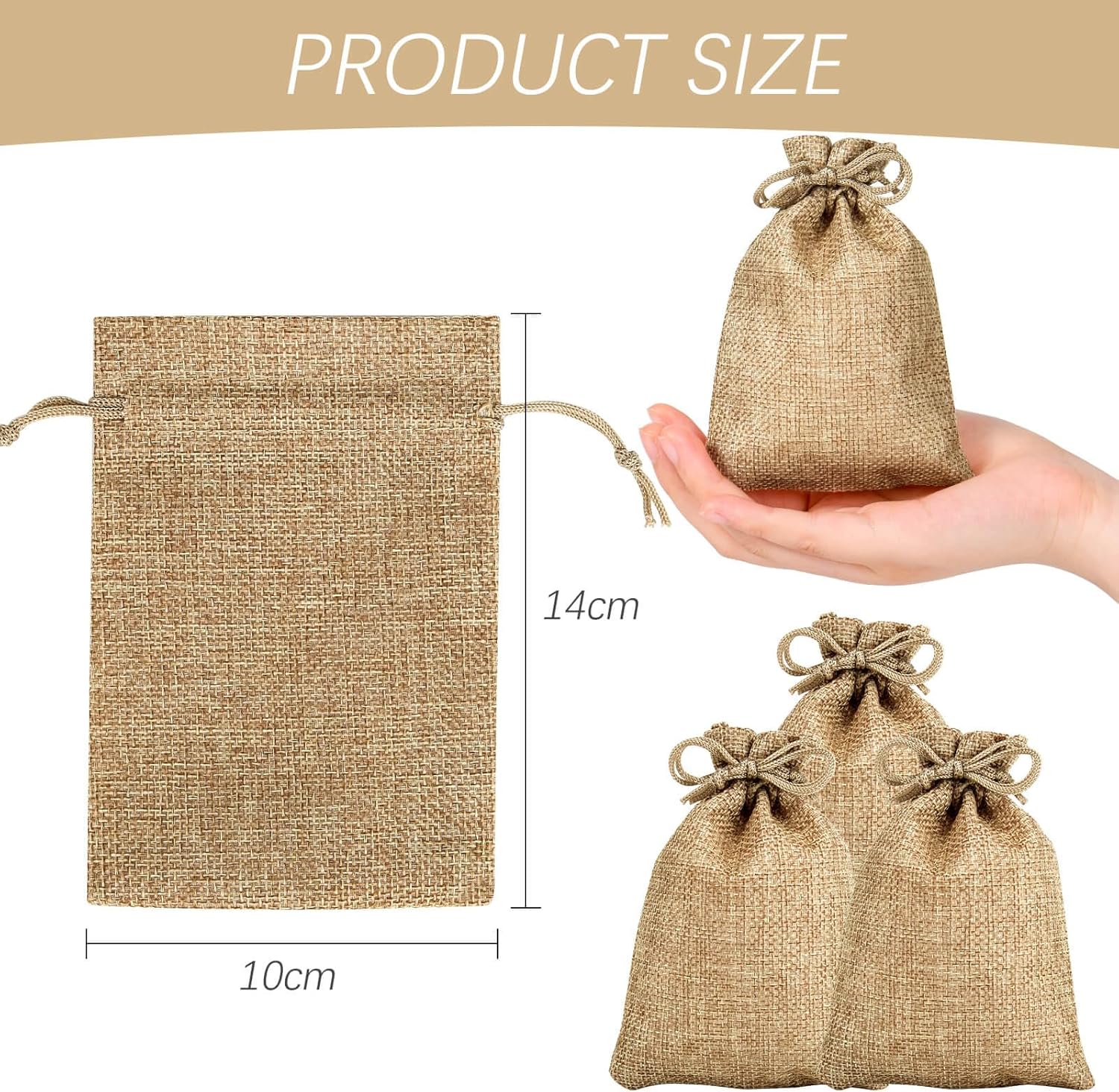 Detalle de Sachets en toile de jute 10x14 cm, lot de 30 dragées – Pochon cadeau naturel