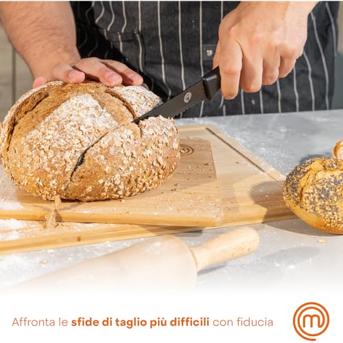 Detalle 2 de MasterChef Set Coltelli da Cucina con Ceppo Universale – 5 Pezzi, Lame Affilate, Manici Neri