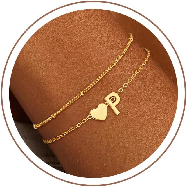 Detalle de SLOONG Herz & Buchstaben Armband für Damen (18K Gold/Silber vergoldet), verstellbar