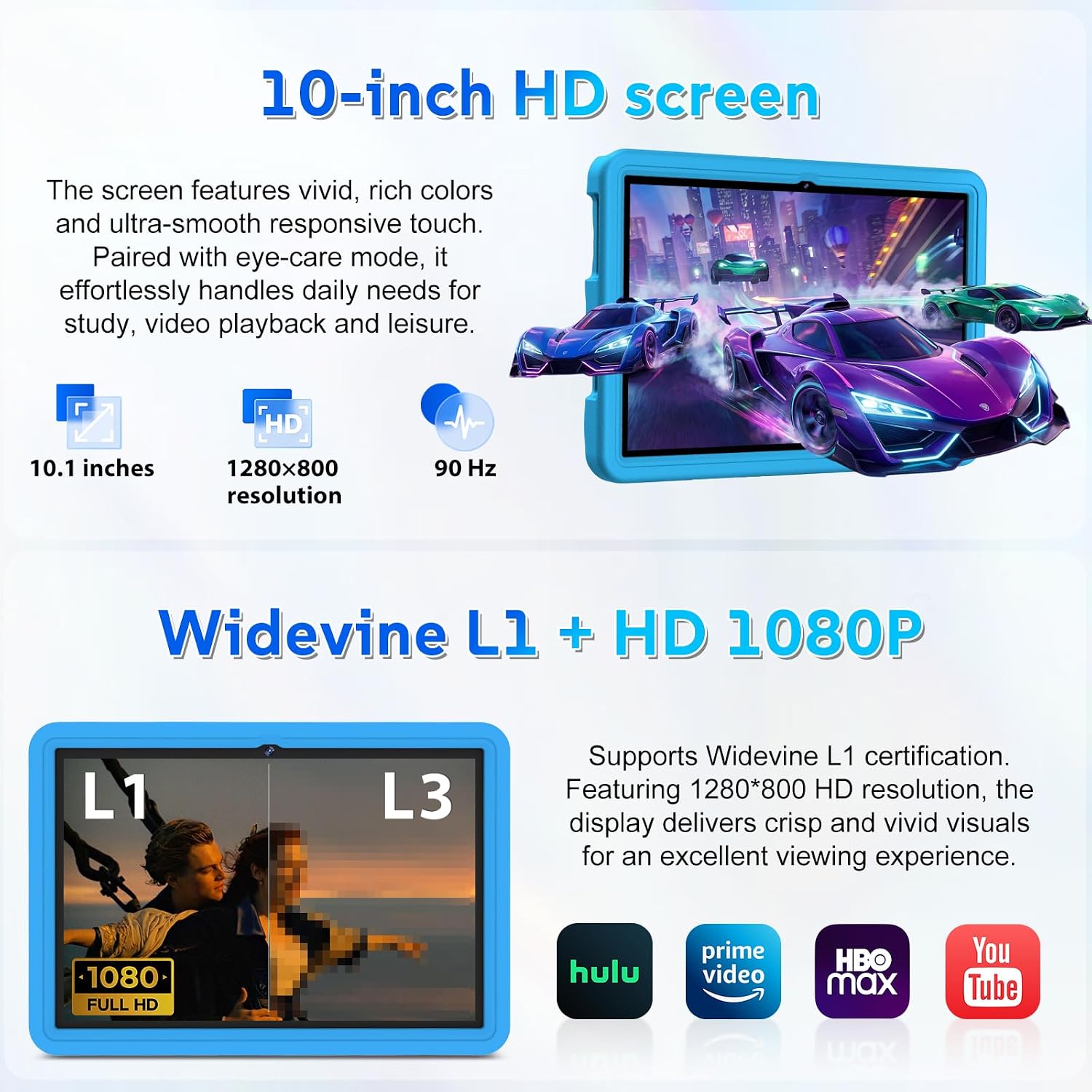 Detalle de DMOAO Kinder Tablet 10 Zoll mit Android 15, 30 GB RAM, 64 GB ROM, 2 TB Erweiterung, 5G WLAN, 6000 mAh – Blau
