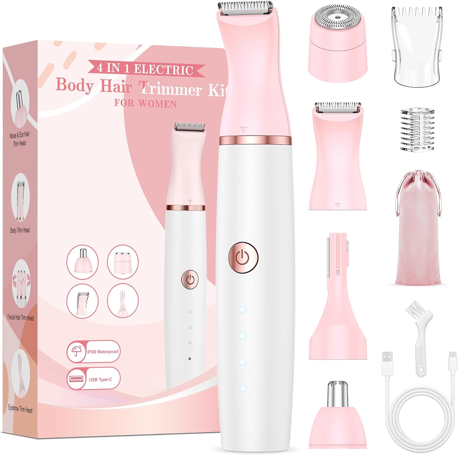 Detalle de TeethBliss 4-in-1 Bikini Trimmer Women: oplaadbaar scheerapparaat met vier koppen