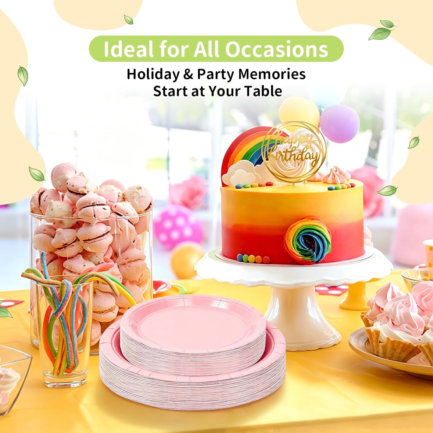 Detalle de LANLISA 50 Pcs Pink Paper Plates Disposable Set – 7" Dessert & 9" Dinner Plates for Parties