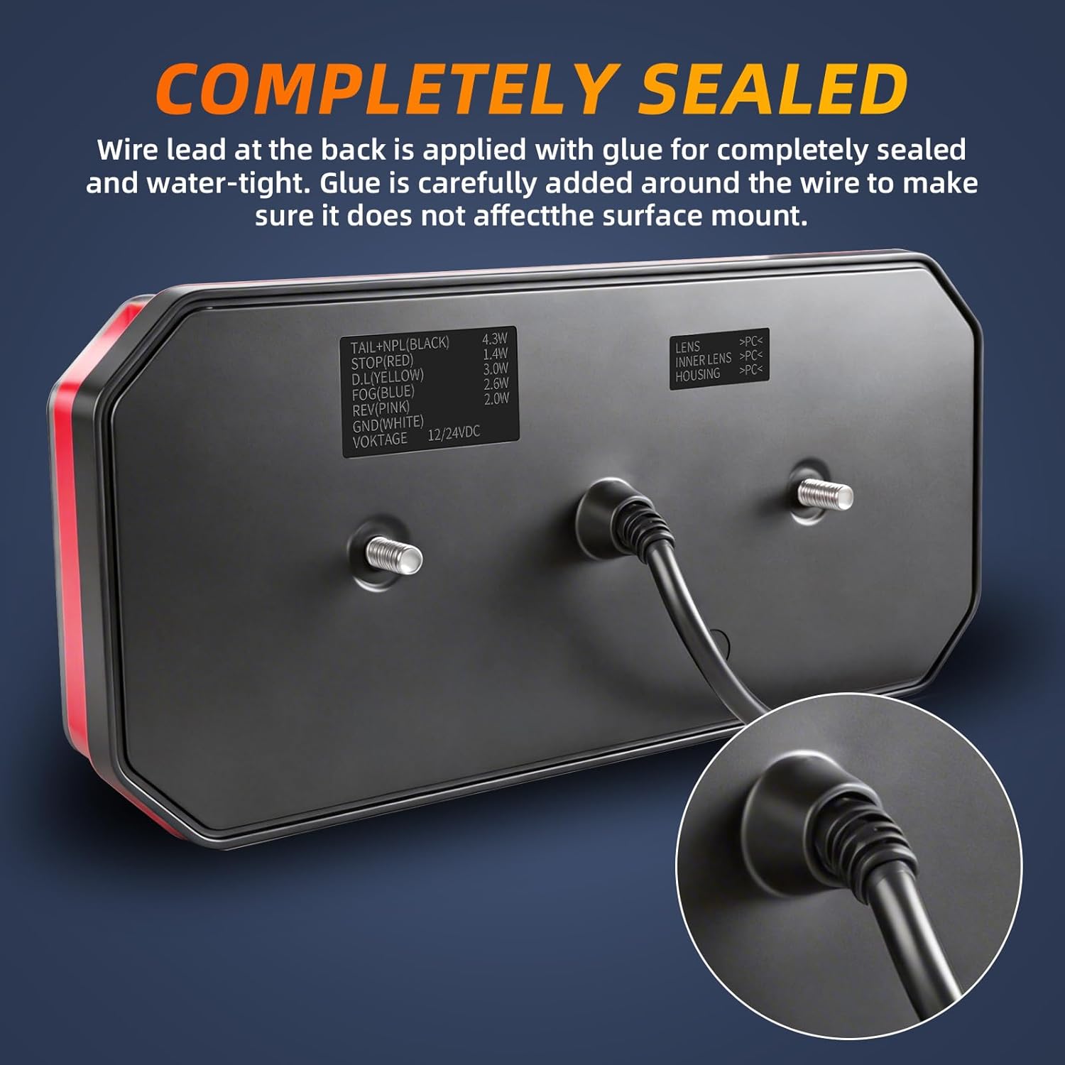 Thumbnail 4 de Yuanjoy 2‑pcs LED trailer rear light set (12V/24V) – IP67 waterproof with indicators, reverse and rear fog