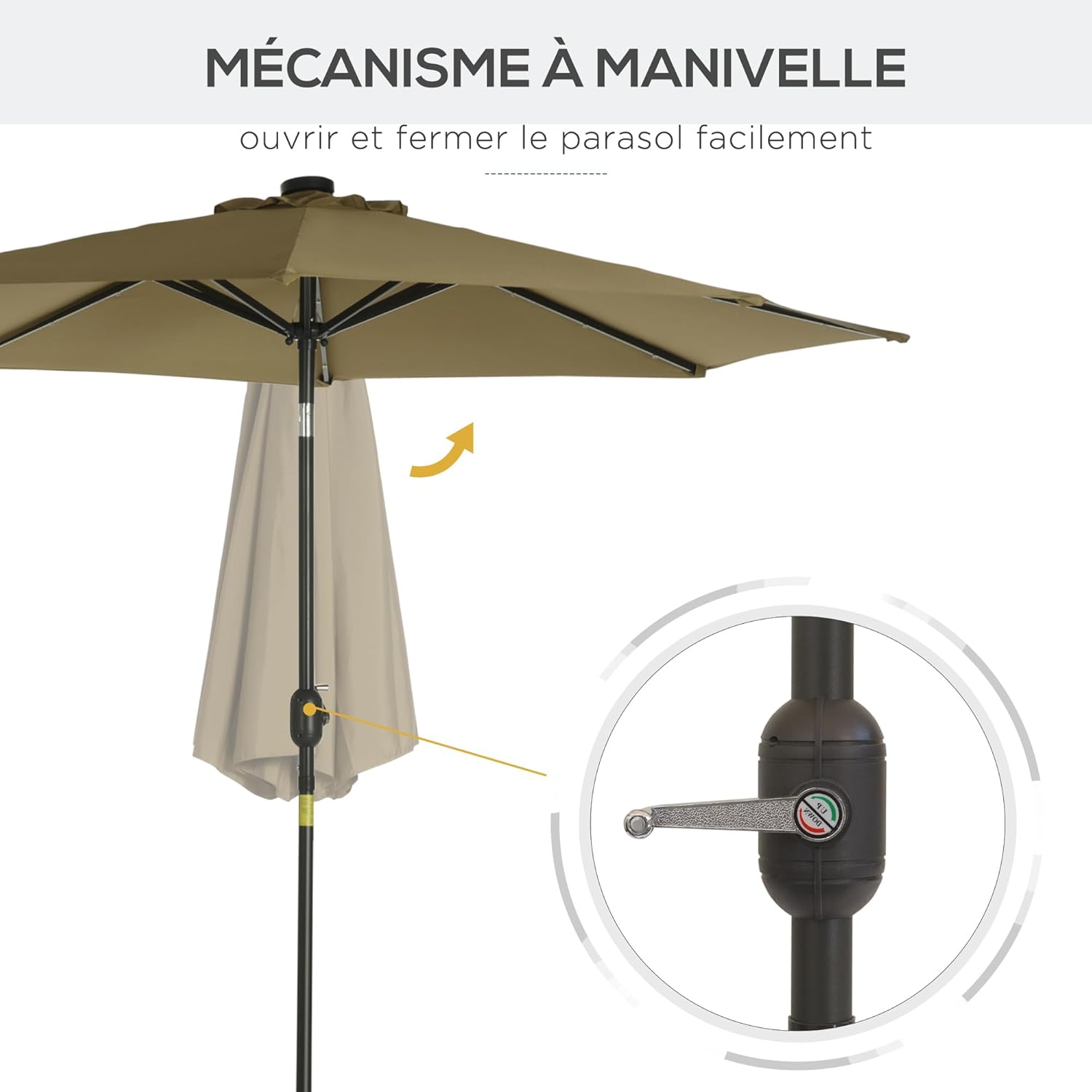 Thumbnail 3 de Parasol de jardin droit octogonal Outsunny, inclinable, lumineux solaire avec 24 LED (Ø 2,7 x 2,4 m)