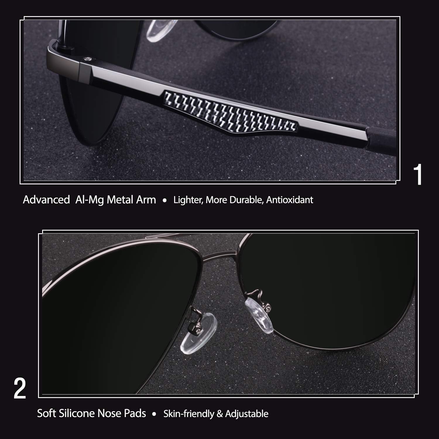 Detalle de GQUEEN Pilotenbrille Herren Polarisiert UV400 – Fliegerbrille MOS1