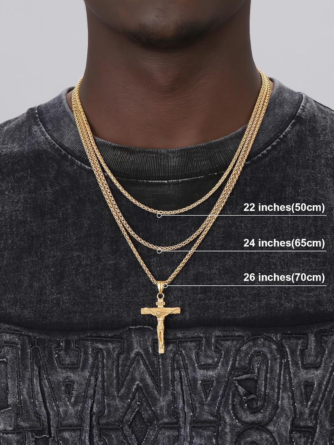 Thumbnail 2 de U7 Jesus Cross Necklace INRI Pendant in Gold-Tone Plating (Sterling Silver/Steel) — Adjustable Faith Jewellery