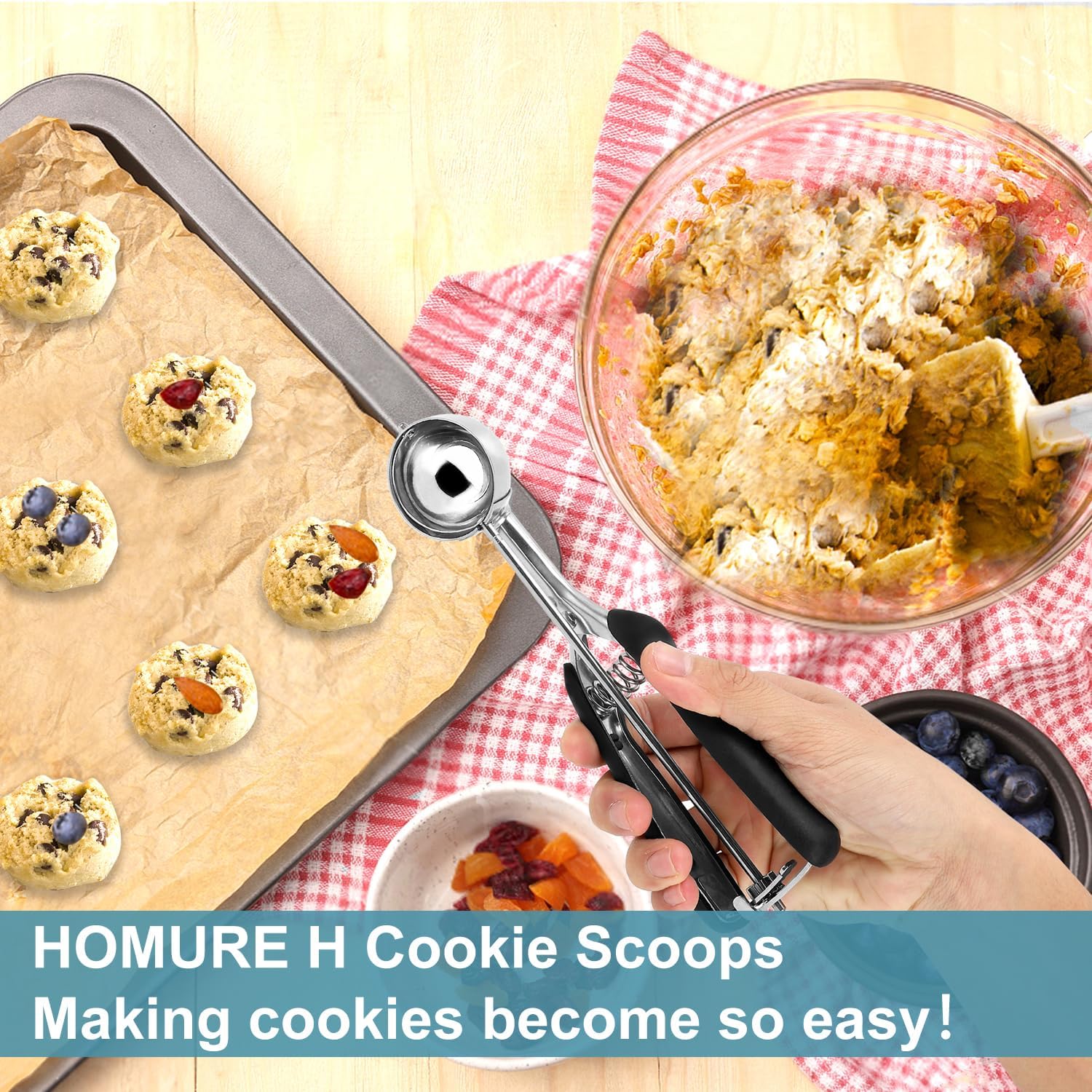 Detalle de HOMURE H Cookie Scoop Set — 3-Piece Stainless Steel Scoops (1 Tbsp, 2 Tbsp, 3 Tbsp) with Non-Slip Grip
