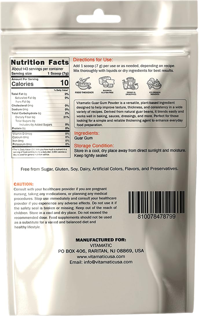 Detalle de Vitamatic Guar Gum Powder 1 kg (2.2 lb), Plant-Based Thickener & Stabilizer