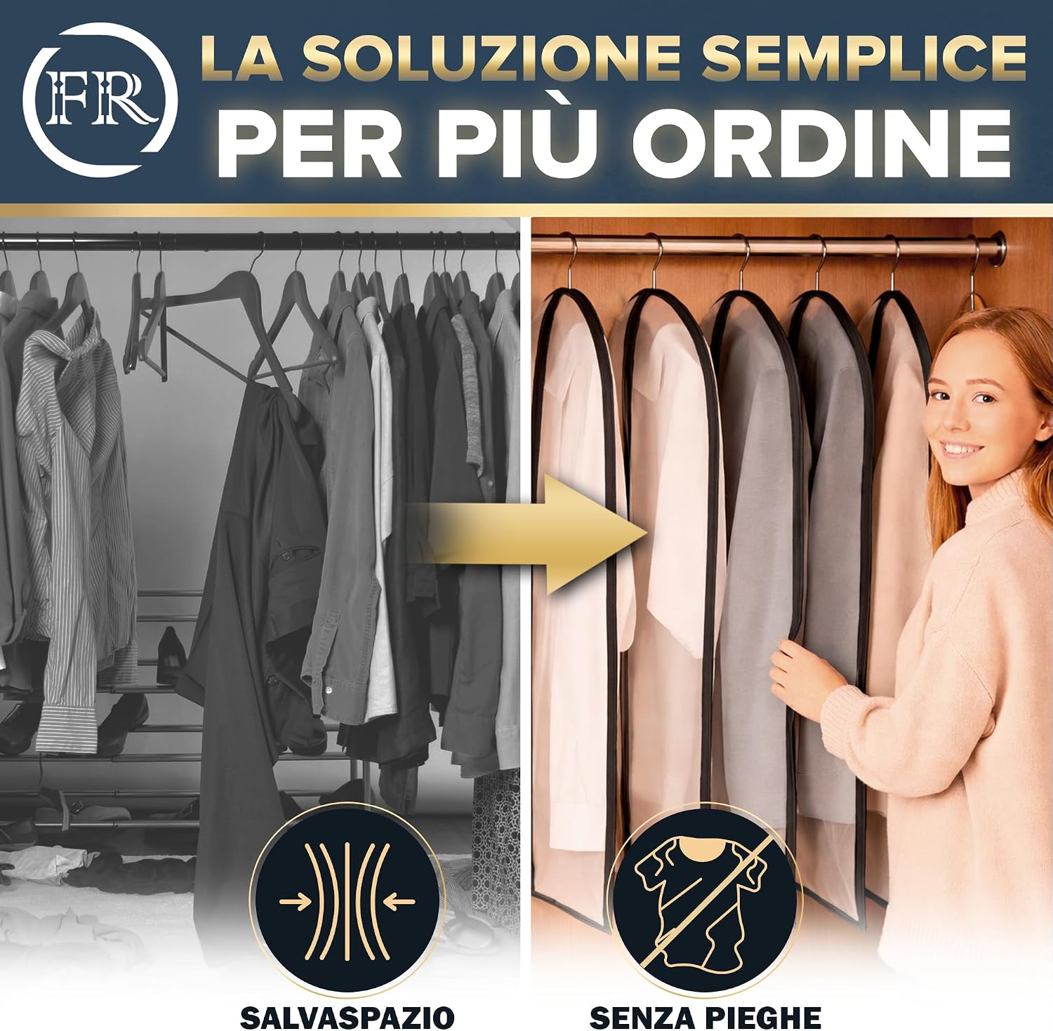 Detalle 2 de FiRiO — Set di 2 custodie trasparenti per abiti da 100x60 cm: protezione affidabile per viaggio e armadio