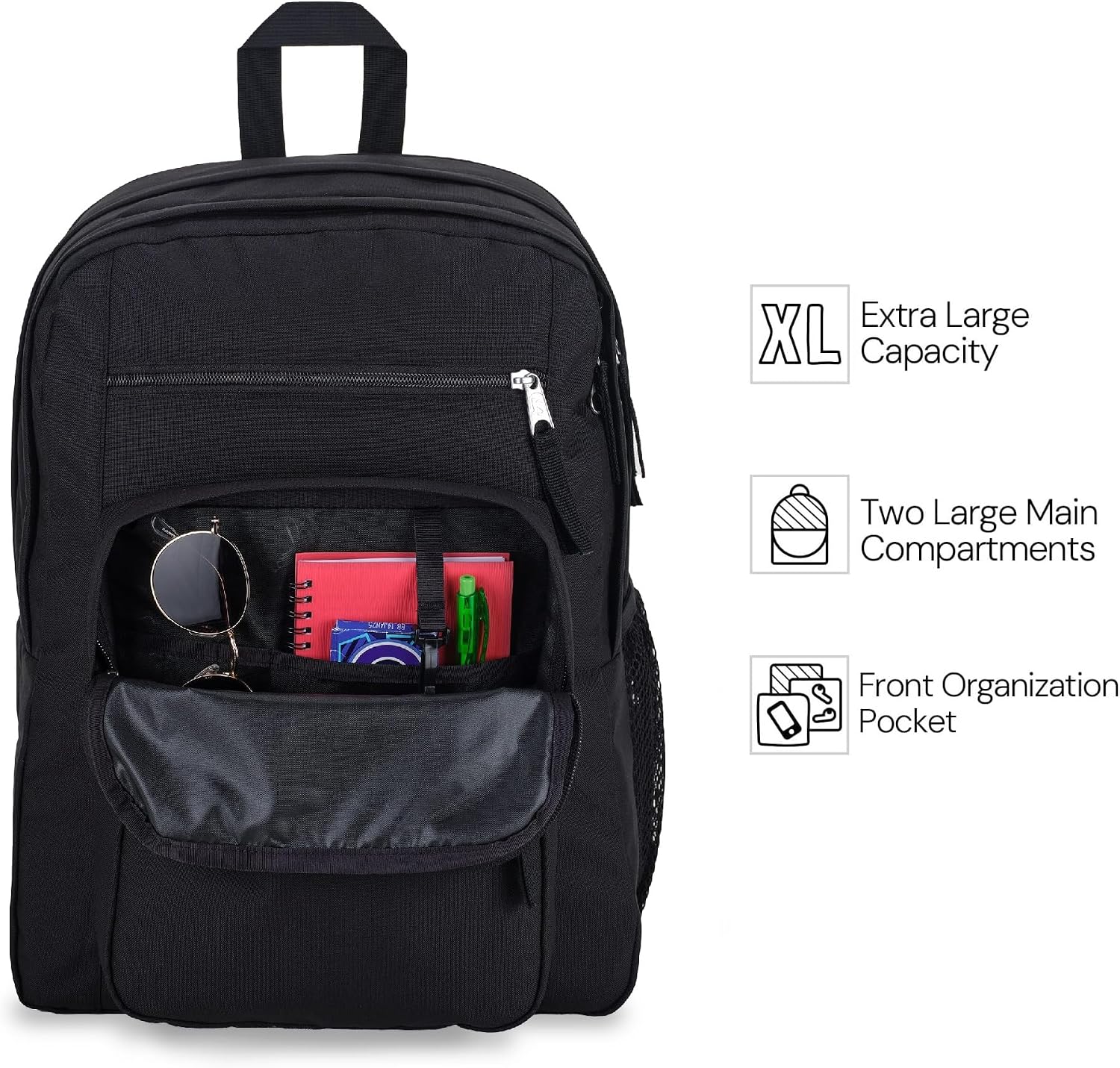 Detalle de JanSport Laptop Backpack — 2-Compartment Computer Bag with 15" Laptop Sleeve and Ergonomic Straps (Black)