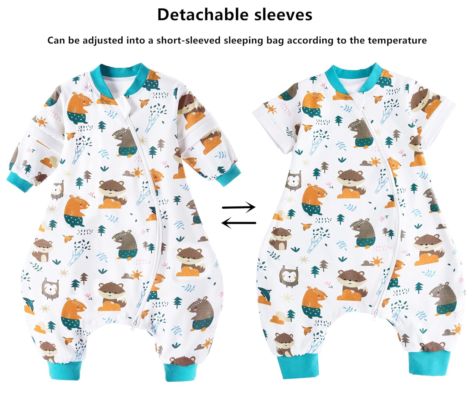 Thumbnail 1 de Chilsuessy Baby Ganzejahres-Schlafsack mit abnehmbaren Ärmeln und Beinen, 1,5 Tog, 100% Baumwolle (Dschungel Tiere), 90–100 cm