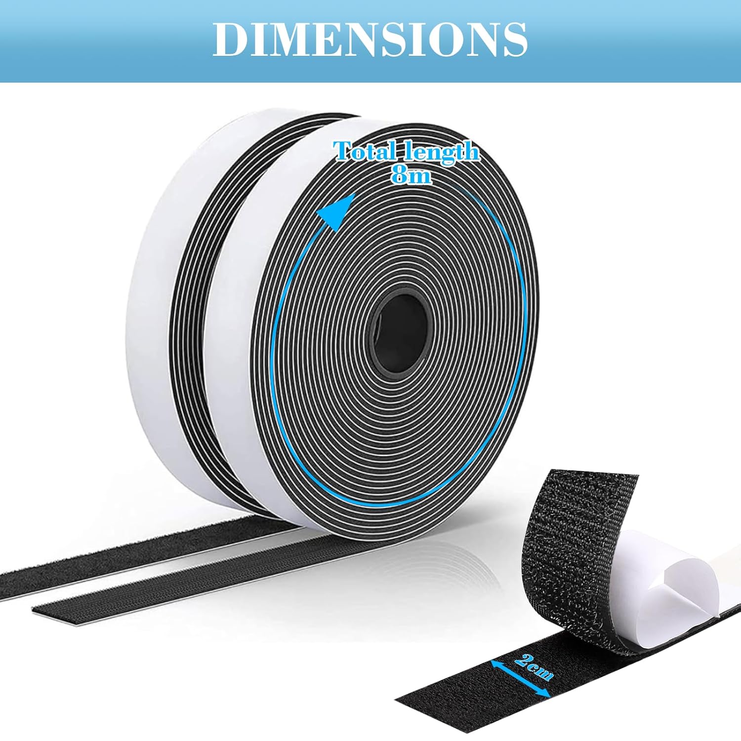 Thumbnail 6 de JelKen Hook and Loop Tape (20mm x 8m) – Heavy Duty Double Sided Self-Adhesive Strips, Cut-to-Length (Black)