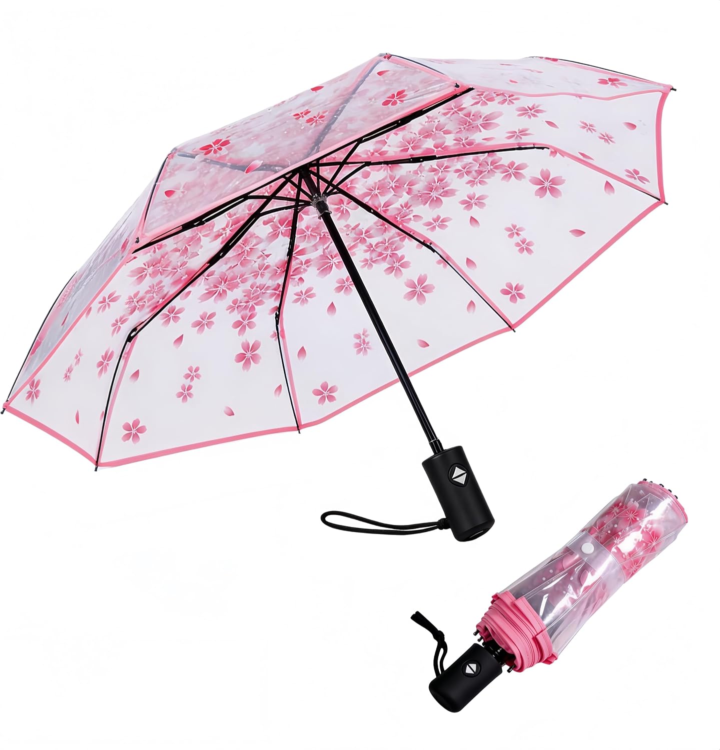 Detalle 2 de VIPOPICO Clear Umbrella Automatic Open Close – Compact Travel Clear Umbrella with Frosted Handle
