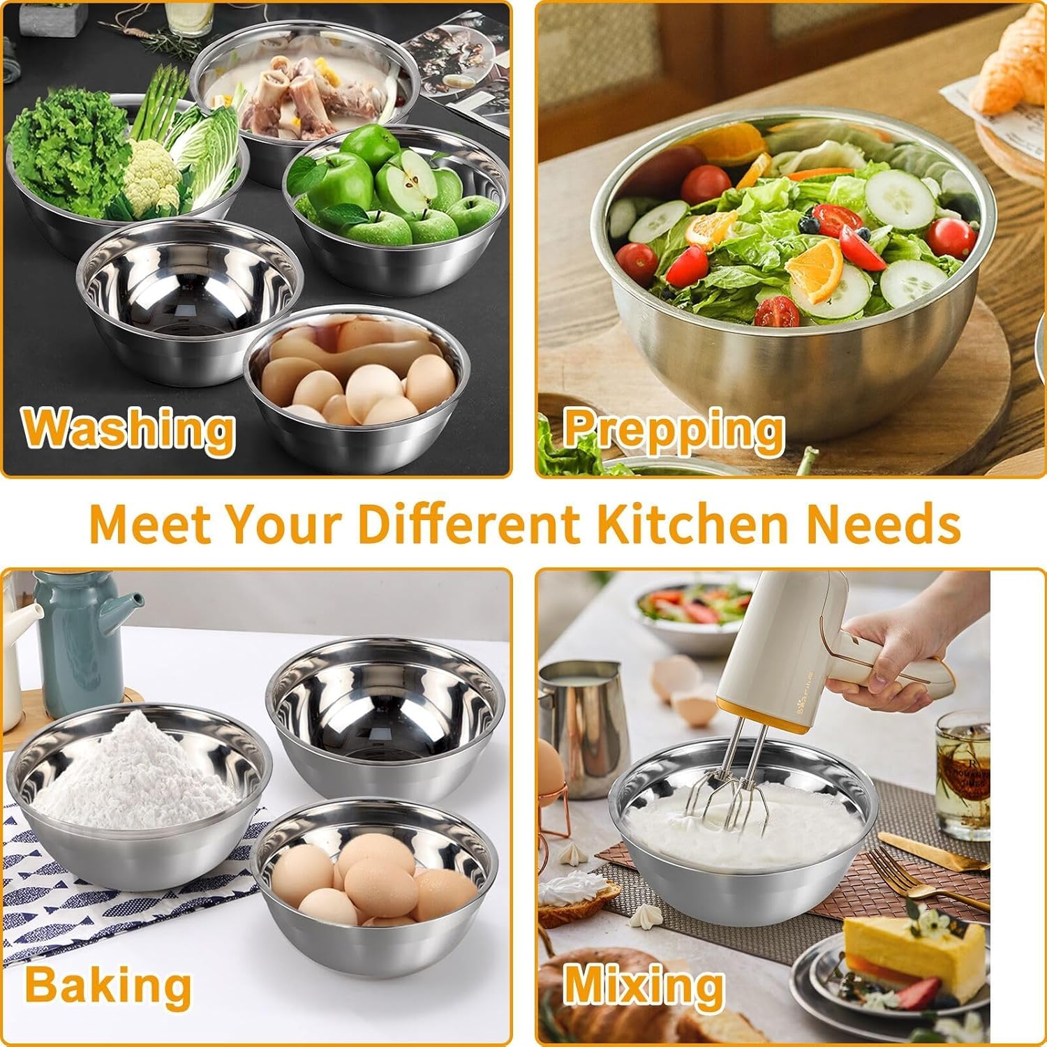 Thumbnail 2 de WEPSEN Mixing Bowls with Lid Set (25PCS) — Stainless Steel Nesting Bowls for Baking, Prep, Mixing & Storage