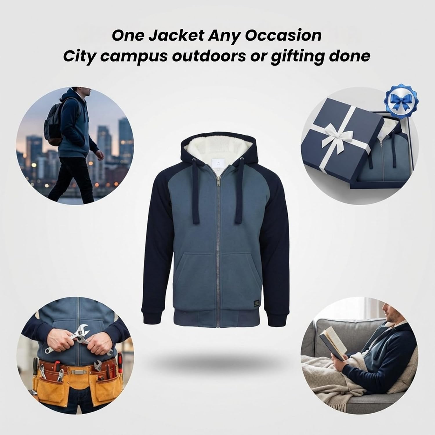 Thumbnail 1 de Xact Men’s Sherpa-Lined Full Zip Hoodie Jacket – Regular Fit Winter Layer