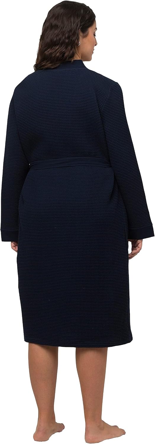 Detalle 2 de Ulla Popken Bademantel Robe de Chambre Femme – Bleu Nuit, Tailles 48-50