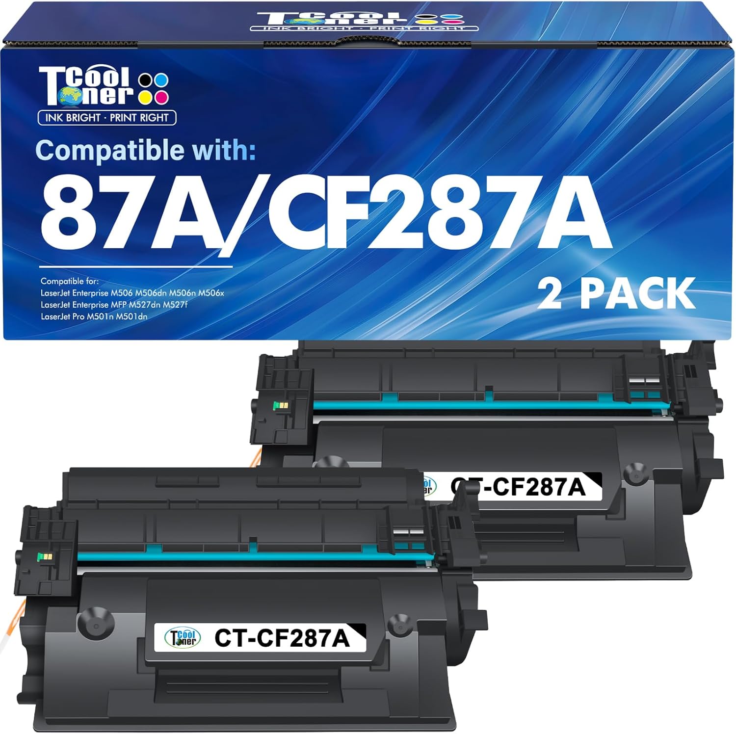 Detalle de Cool Toner CF287A 87A Black Toner, 2-Pack, 9,000 Pages per Cartridge