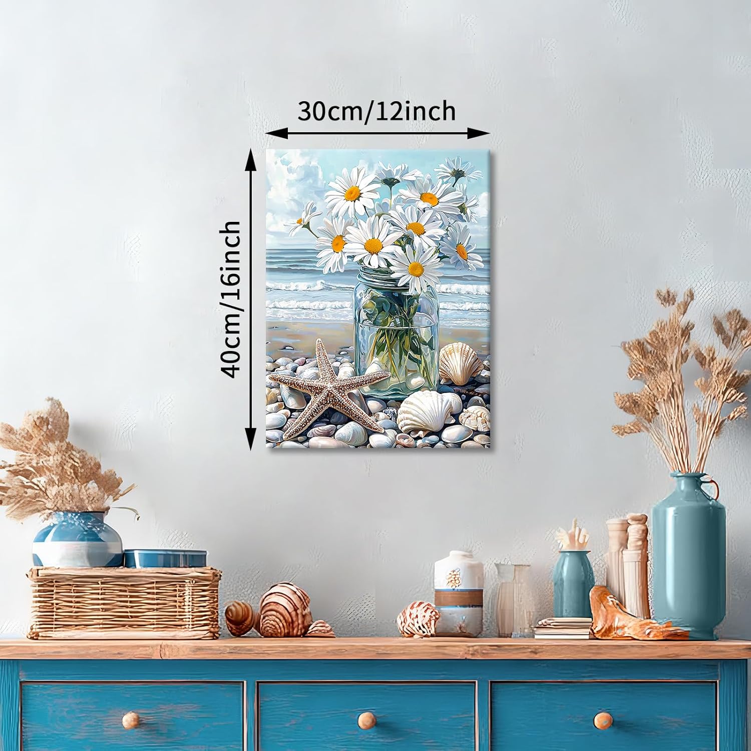 Detalle 2 de Beach White Flowers in the Vase Framed Canvas Wall Art (30×40cm)