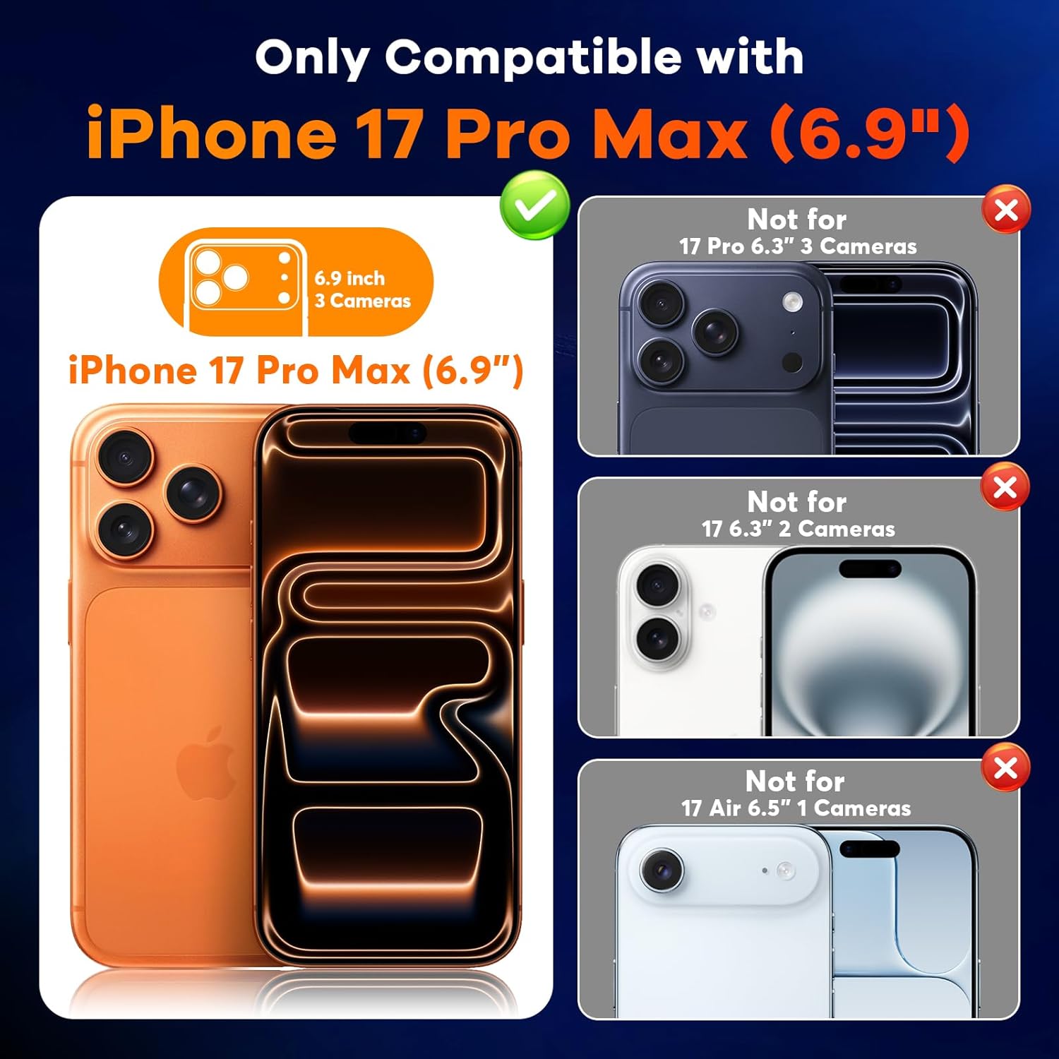 Thumbnail 1 de Misscase Case for iPhone 17 Pro Max with MagSafe, Privacy Screen Protector and Military-Grade Protection – Orange 6.9" Translucent Bumper