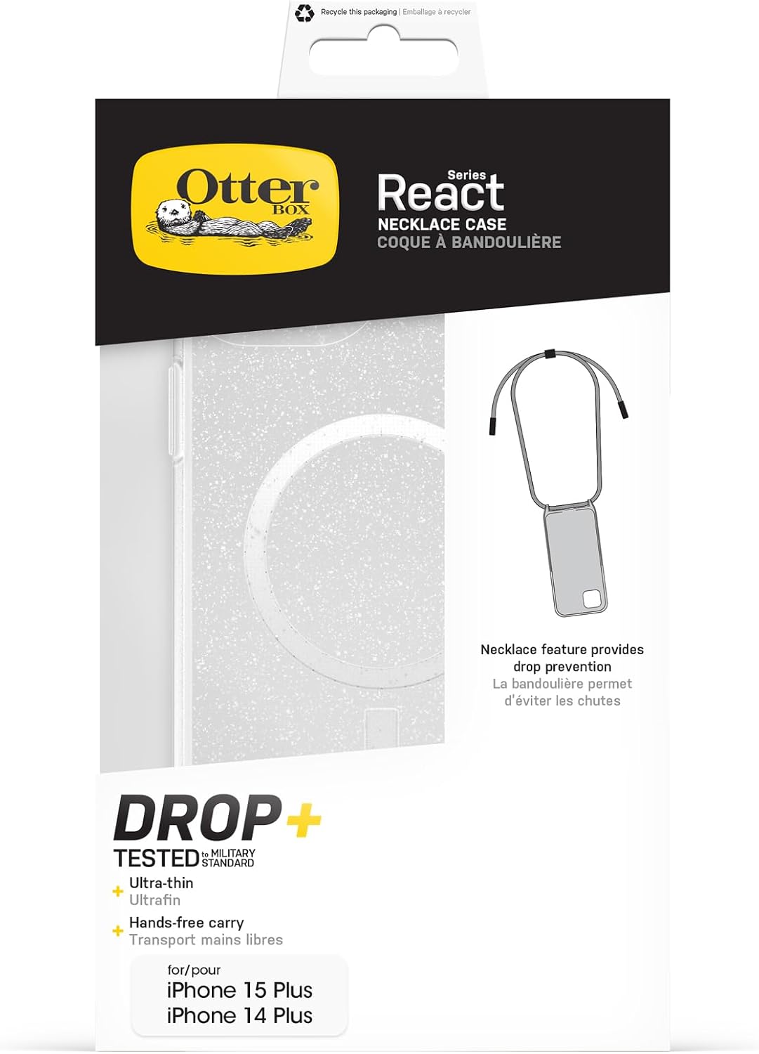 Detalle de OtterBox React Necklace avec MagSafe – coque ultra-mince pour iPhone 15 Plus / iPhone 14 Plus, cordon réglable Stardust