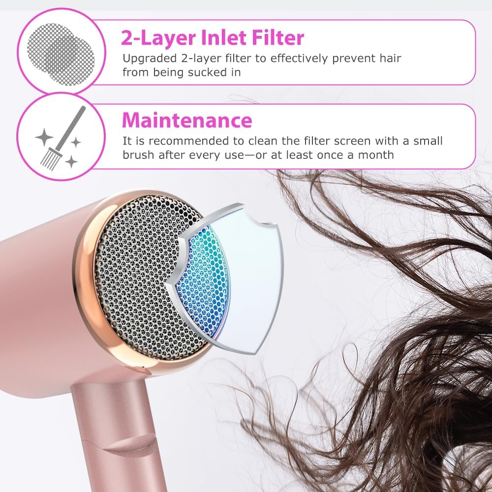 Detalle de Amurhey ionische haardroger 2400 W met diffuser, kam en opvouwbaar ontwerp