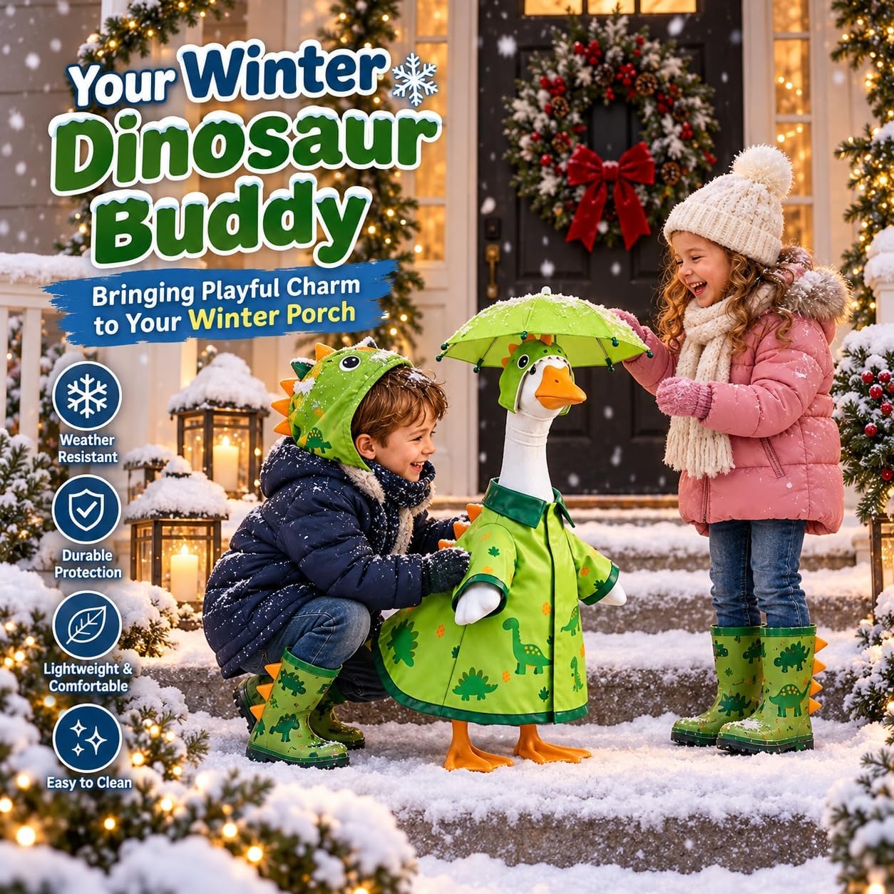 Detalle 2 de holoith HW0002A1 Porch Goose Dinosaur Raincoat Outfit with Umbrella Hat