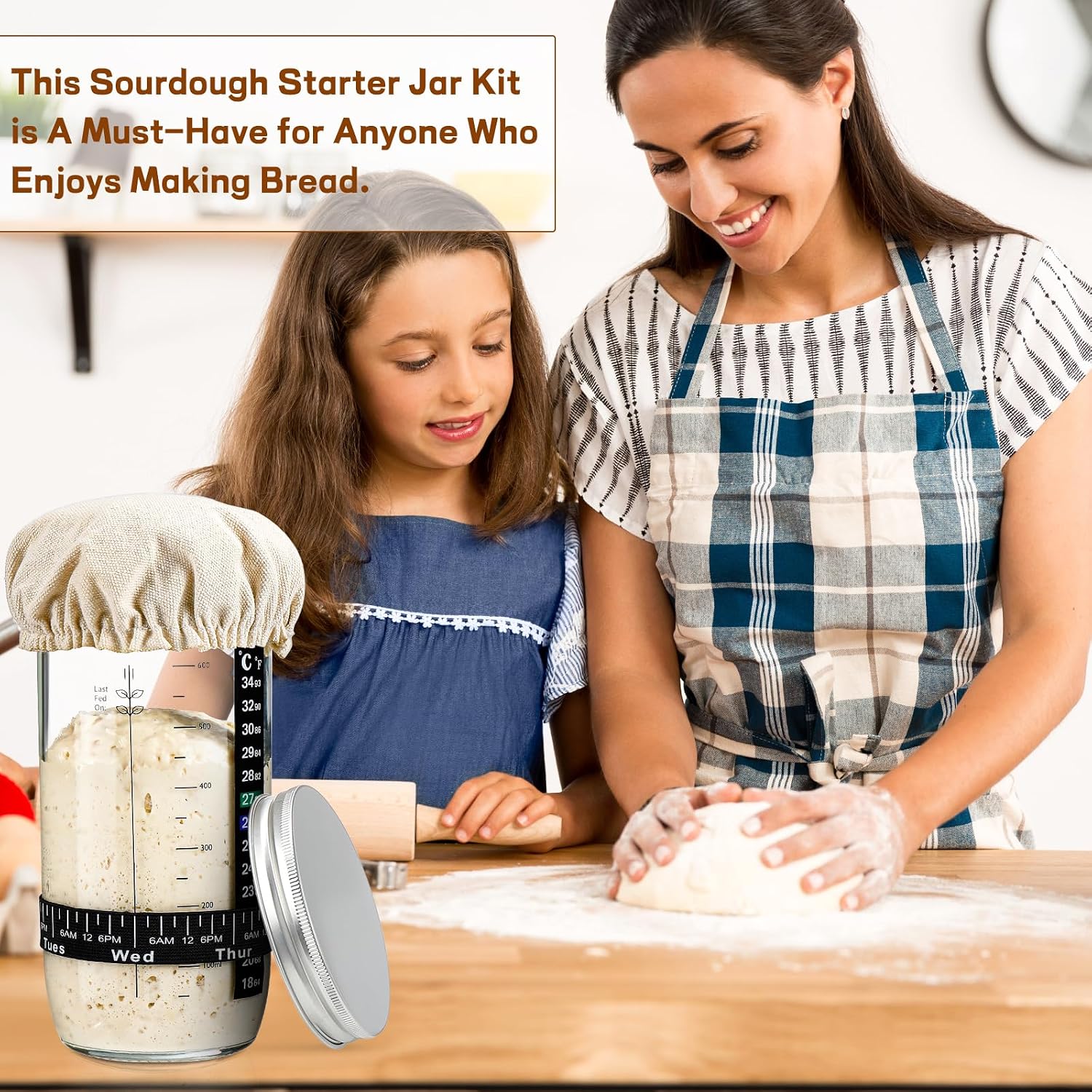 Thumbnail 6 de DWTS DANWEITESI 24 oz Sourdough Starter Jar Kit with Glass Jar and Tools