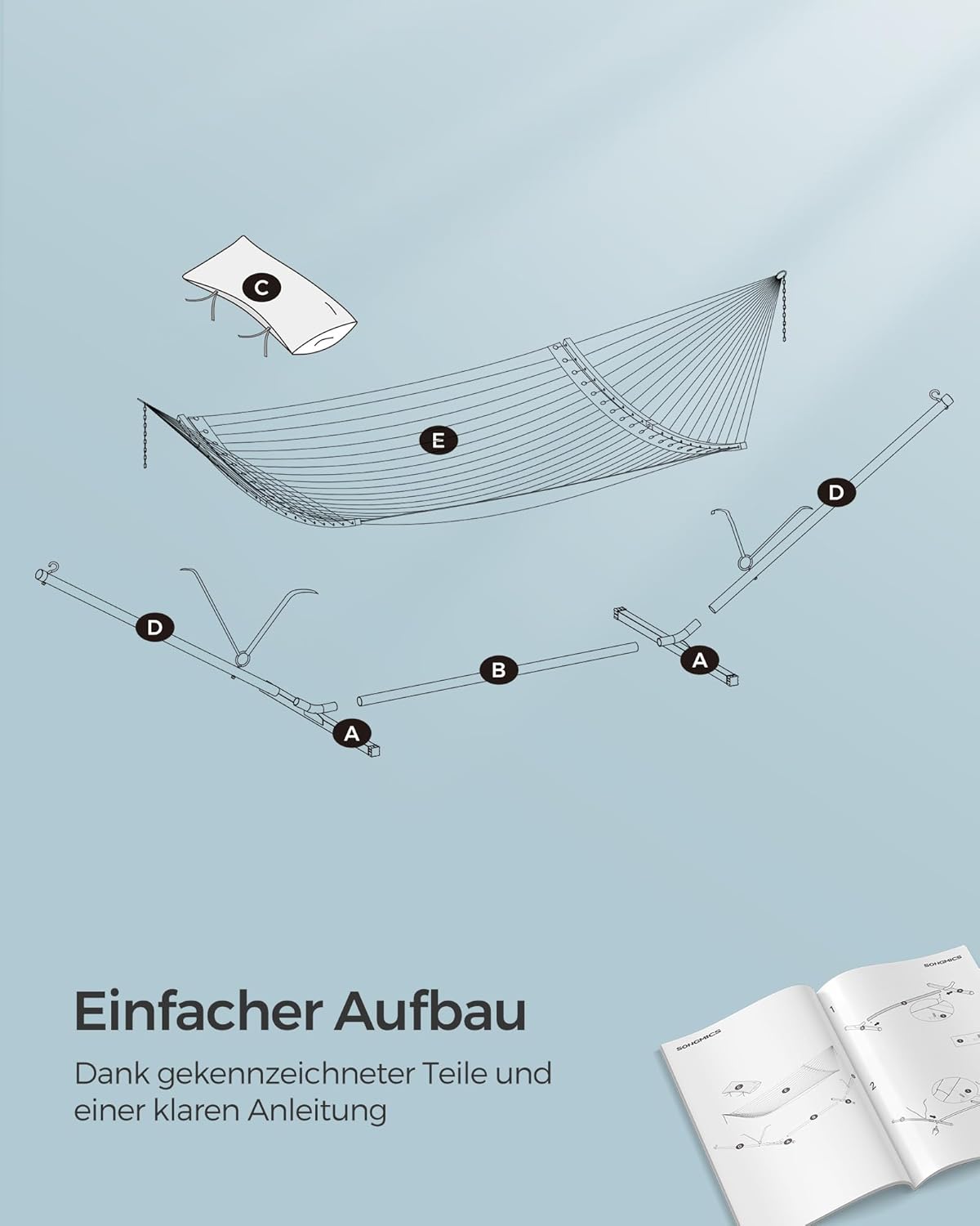 Thumbnail 5 de SONGMICS Hängematte mit Gestell GHS002Q01 – Metallständer mit Doppelhaltestange, bis 200 kg