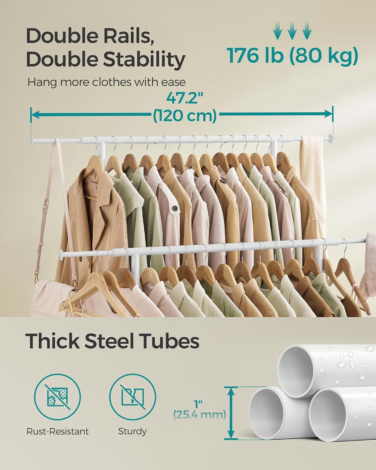 Detalle 2 de SONGMICS HSR133W01 Double Clothes Rack 80 kg