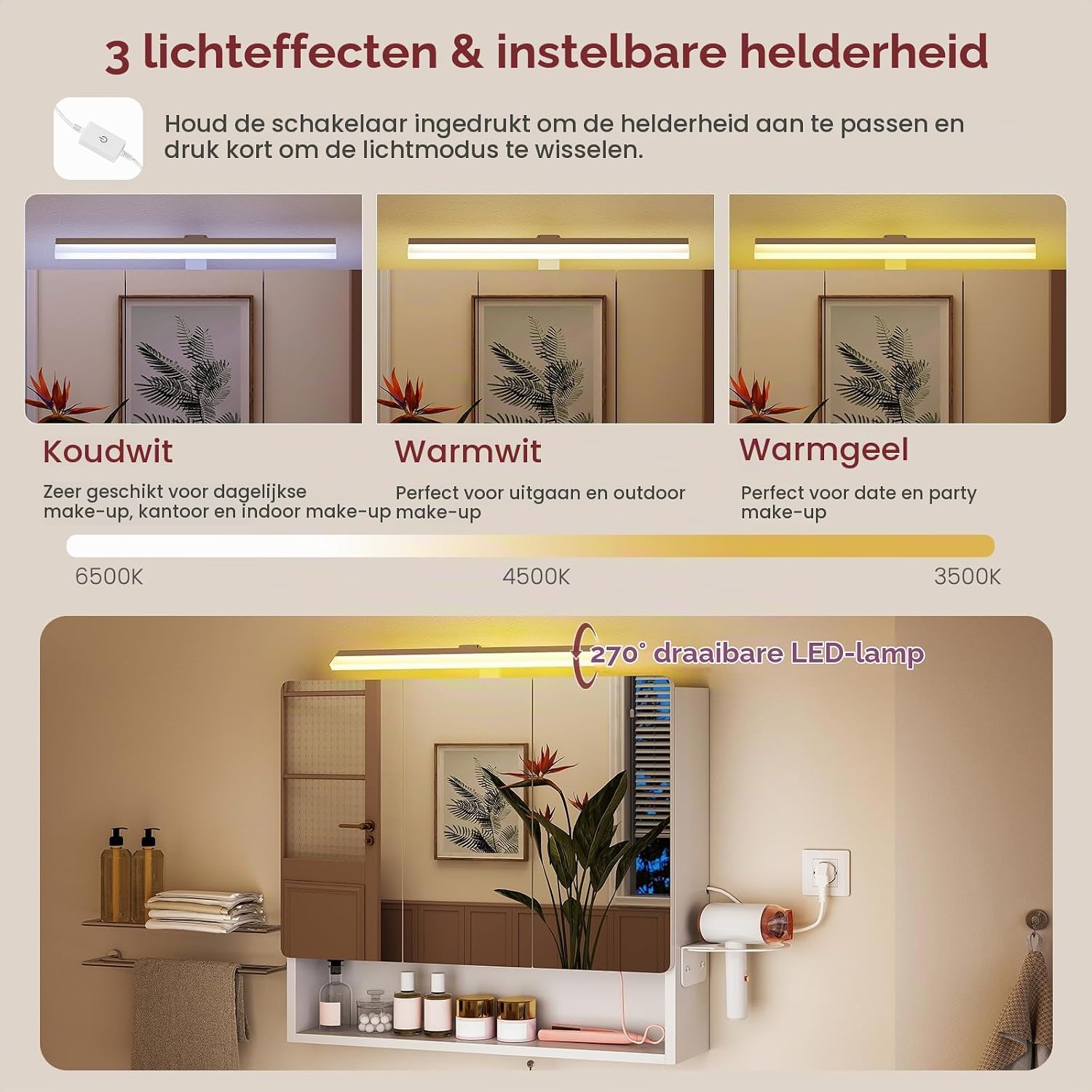 Detalle 2 de TEENFON ENGGX011W-ZF spiegelkast met ledverlichting en stopcontacten