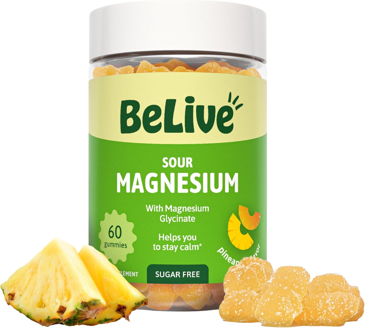 Detalle de BeLive M7-3CW7-ZFI8-UPC1 Magnesium Glycinate Gummies, Sugar-Free Pineapple, 60 Count
