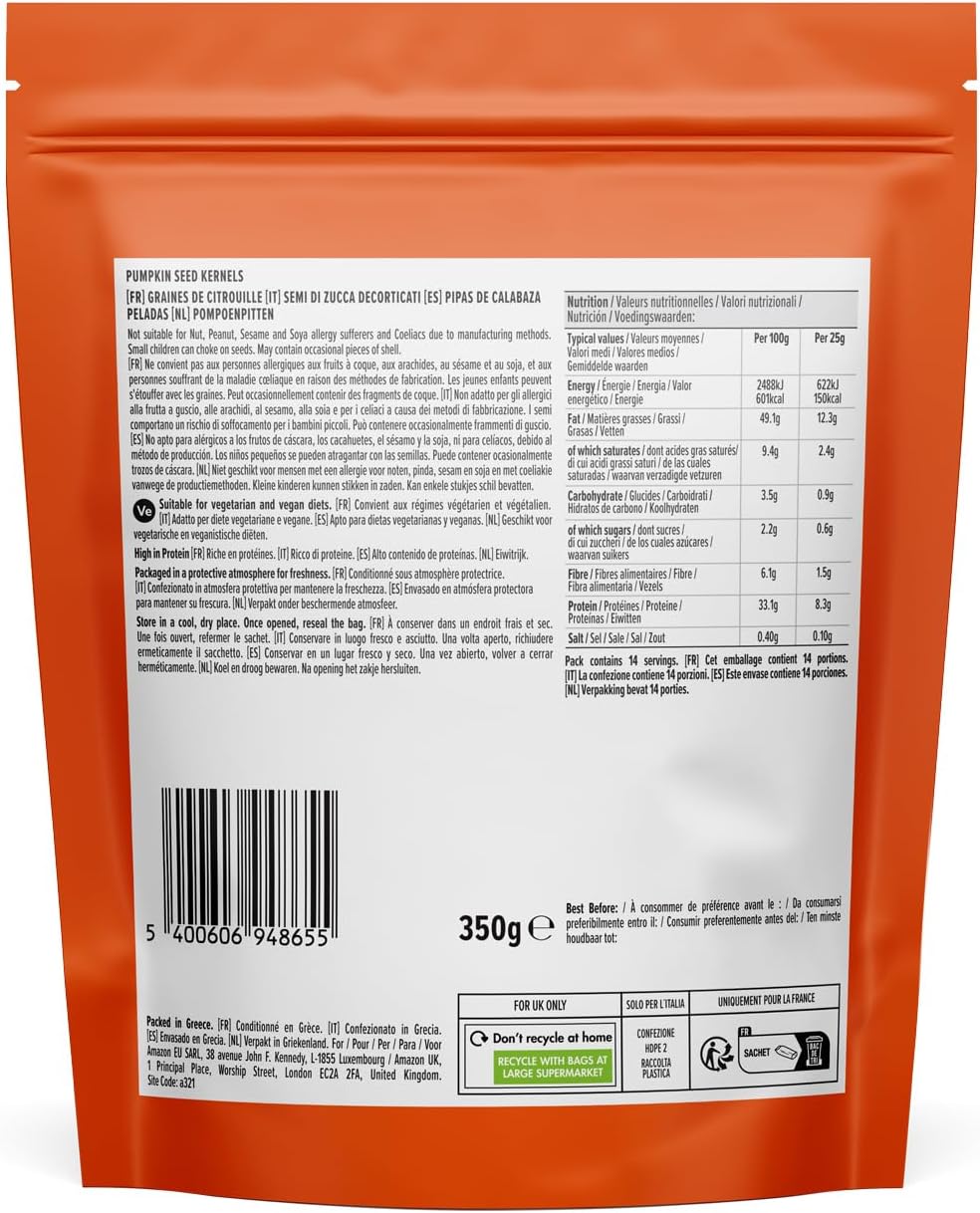 Detalle de Graines de Courge by Amazon – 4x350 g, conditionnées sous atmosphère protectrice