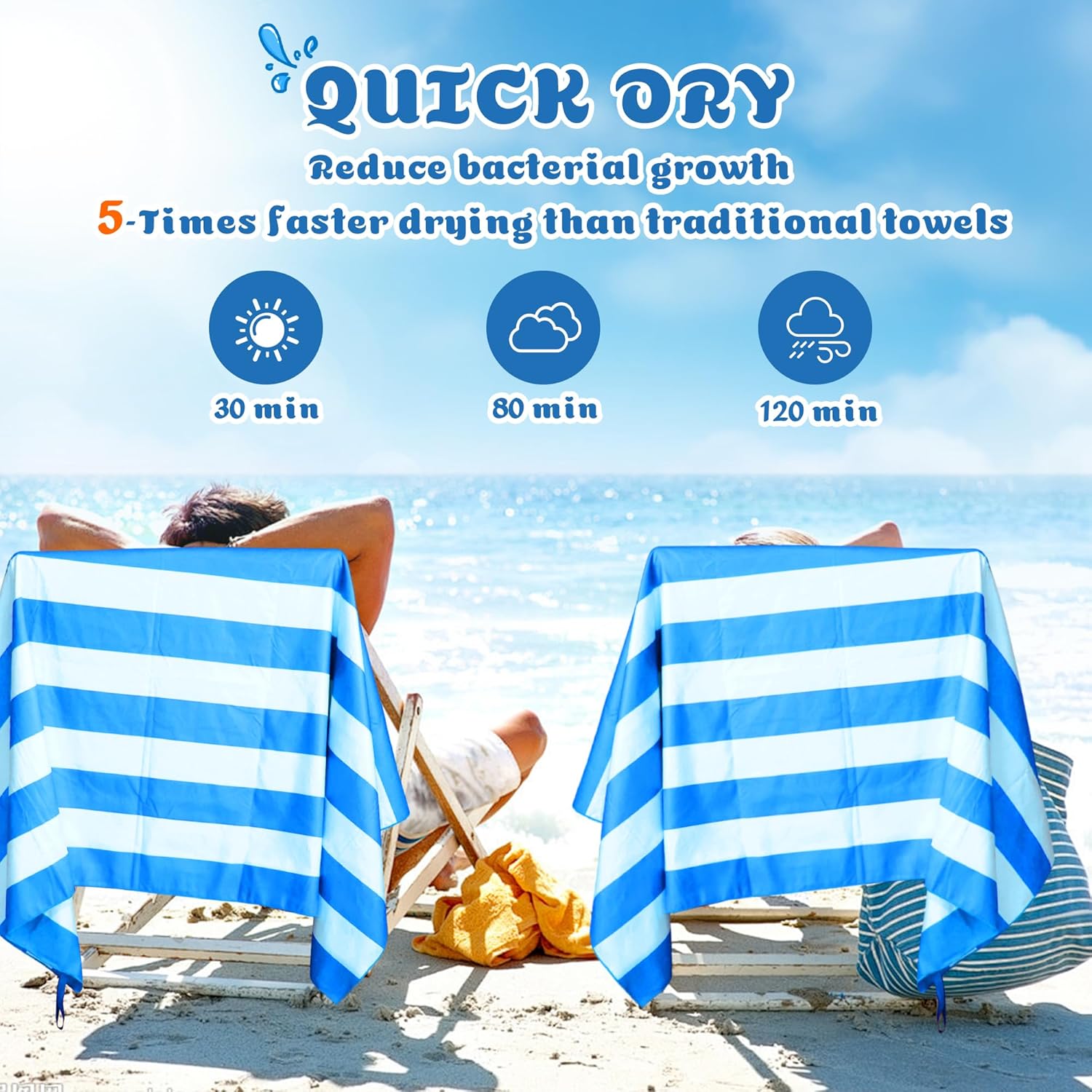 Detalle de Anavasi Microfibre Beach Towels for Adults (2 Pack) 180 x 90 cm with Drawstring Bag – Quick Dry, Sand Free