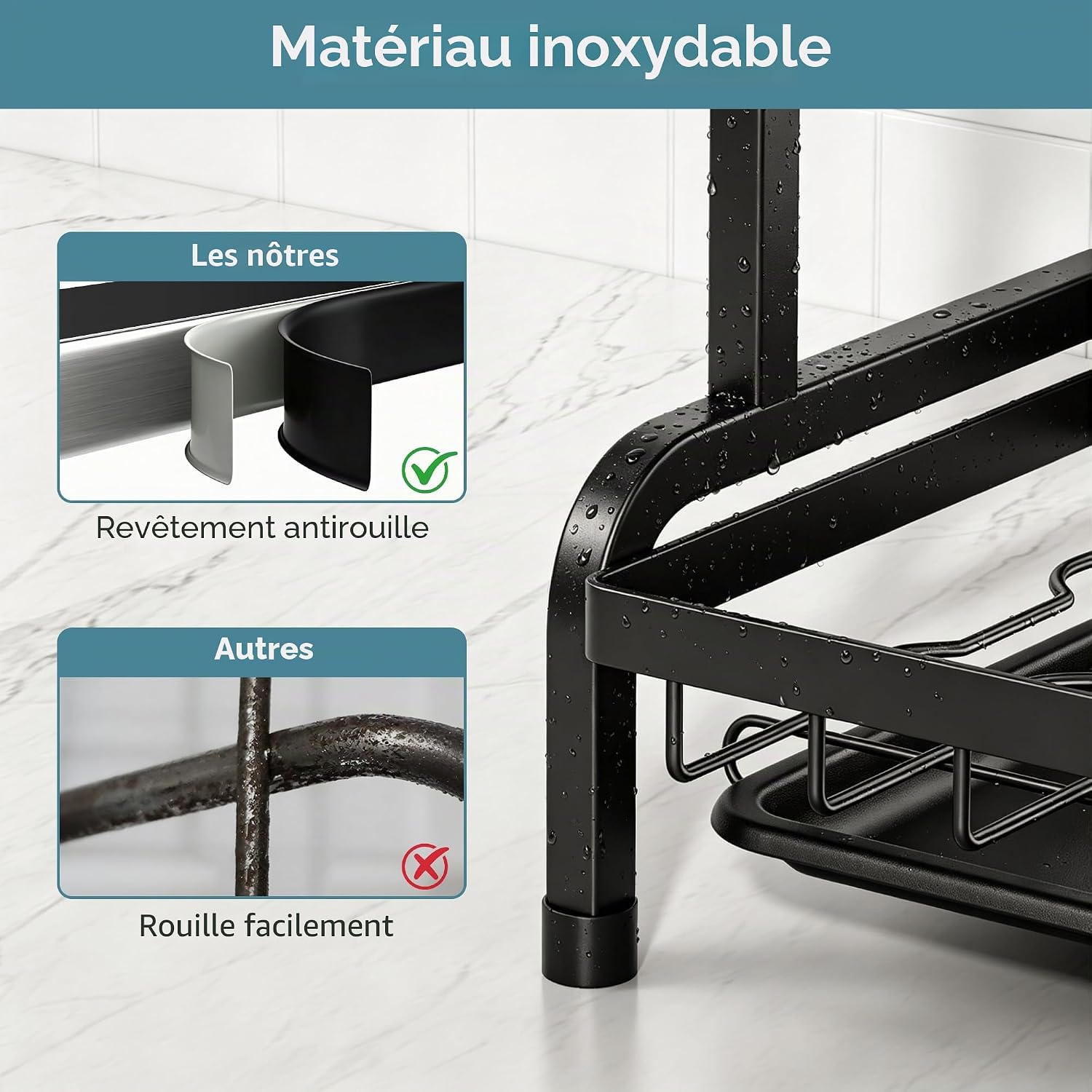 Detalle de Niffgaff Égouttoir à Vaisselle Acier Inoxydable 3 étages Grand – Double plateau et support pour Couverts