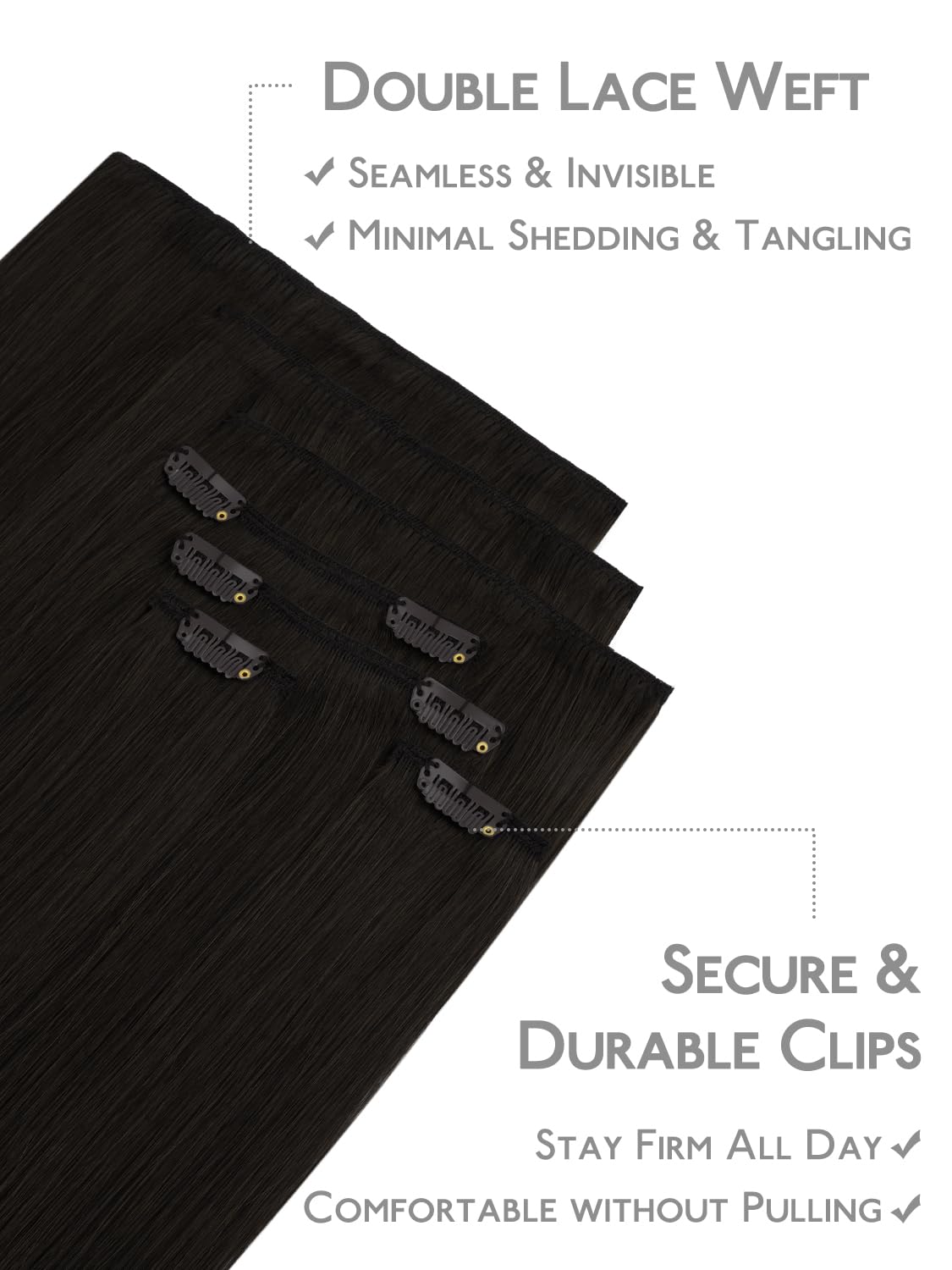Detalle de WENNALIFE Clip-in Hair Extensions Real Human Hair | 24 Inch, 160g, 7 Pieces