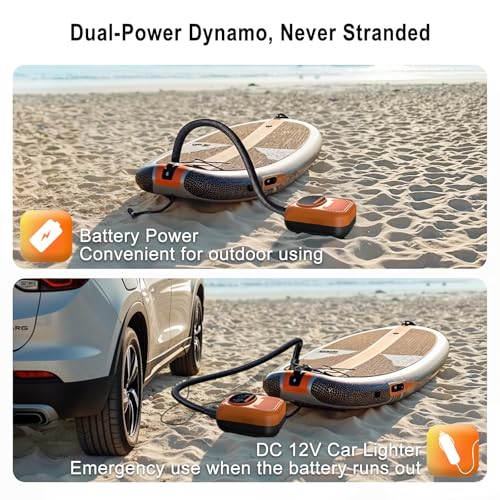 Detalle de Bomba Eléctrica Mojimdo de 20 PSI para SUP: Inflado/Desinflado con Parada Automática y Luz integrada