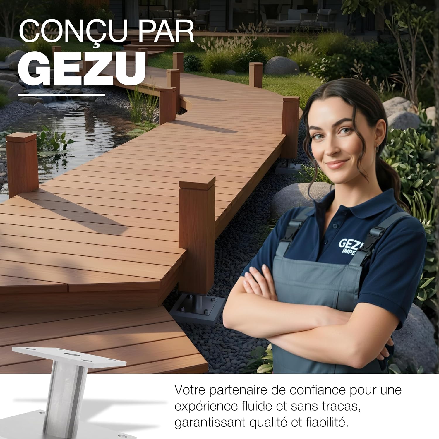 Thumbnail 6 de GeZu Impex Support de poteau galvanisé à chaud – Lot de 8, base 100 x 100 mm, platine poteau bois 100 mm