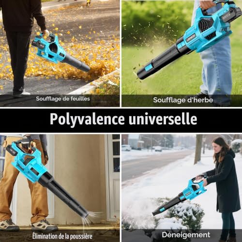 Detalle 1 de LEEIKOO Souffleur de feuilles sans fil 21 V, 3 vitesses, 2 batteries 4,0 Ah