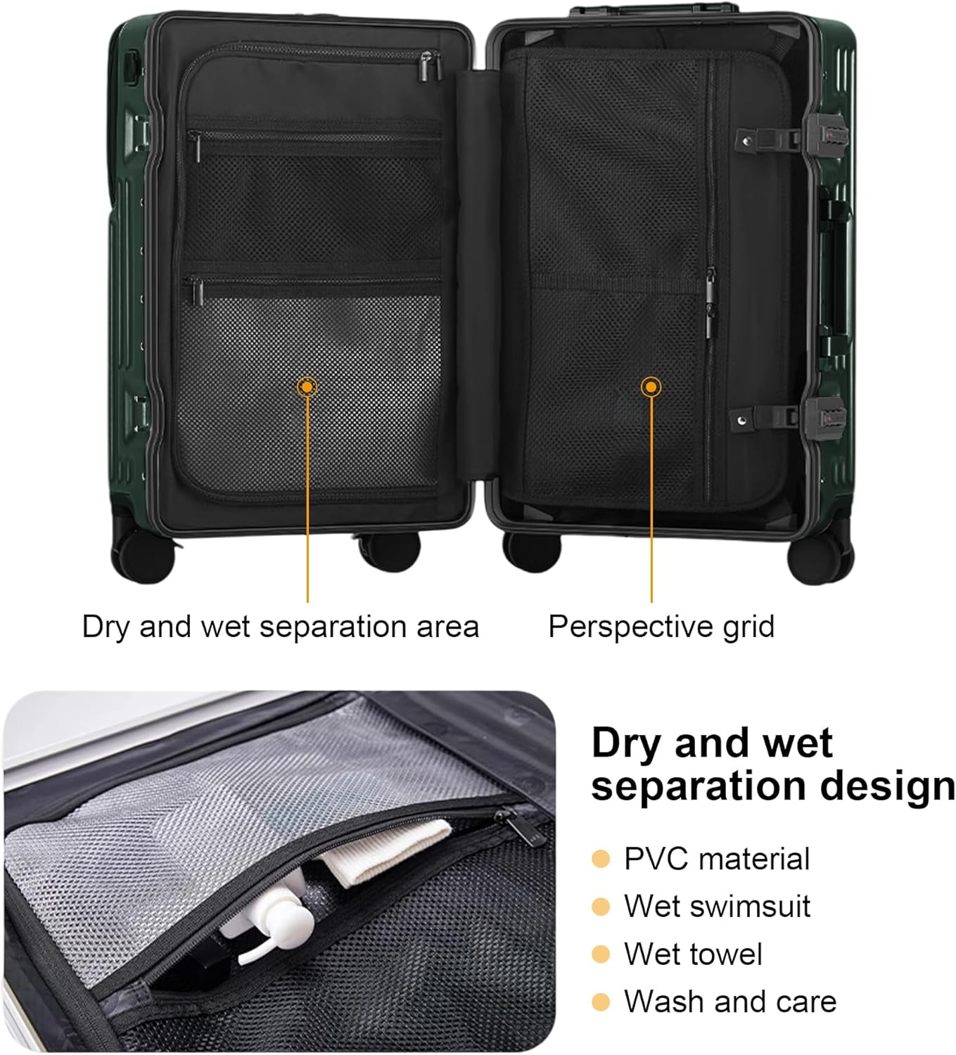 Detalle 2 de AIWEINY 26'' Suitcase Carry-on Luggage – Green, TSA Lock, 360° Wheels, ABS + Aluminum Frame