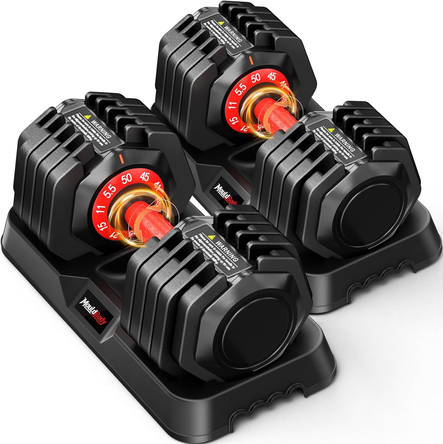 Detalle de MouldBody 1 Adjustable Dumbbell Set, 10-in-1, 50 lb Pair with Storage Base