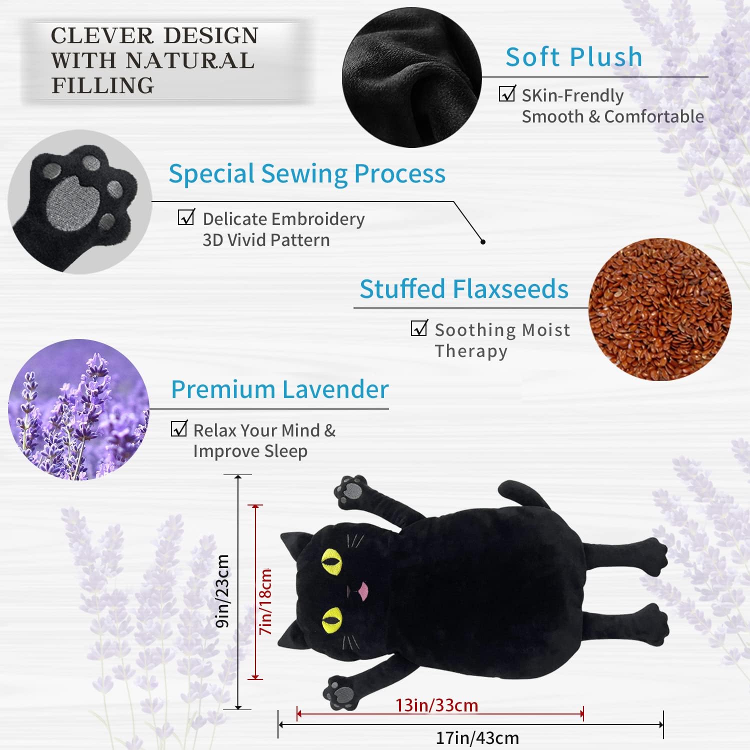 Thumbnail 2 de Cuckool 17" x 9" Black Cat Microwave Heating Pad with Flaxseed and Lavender