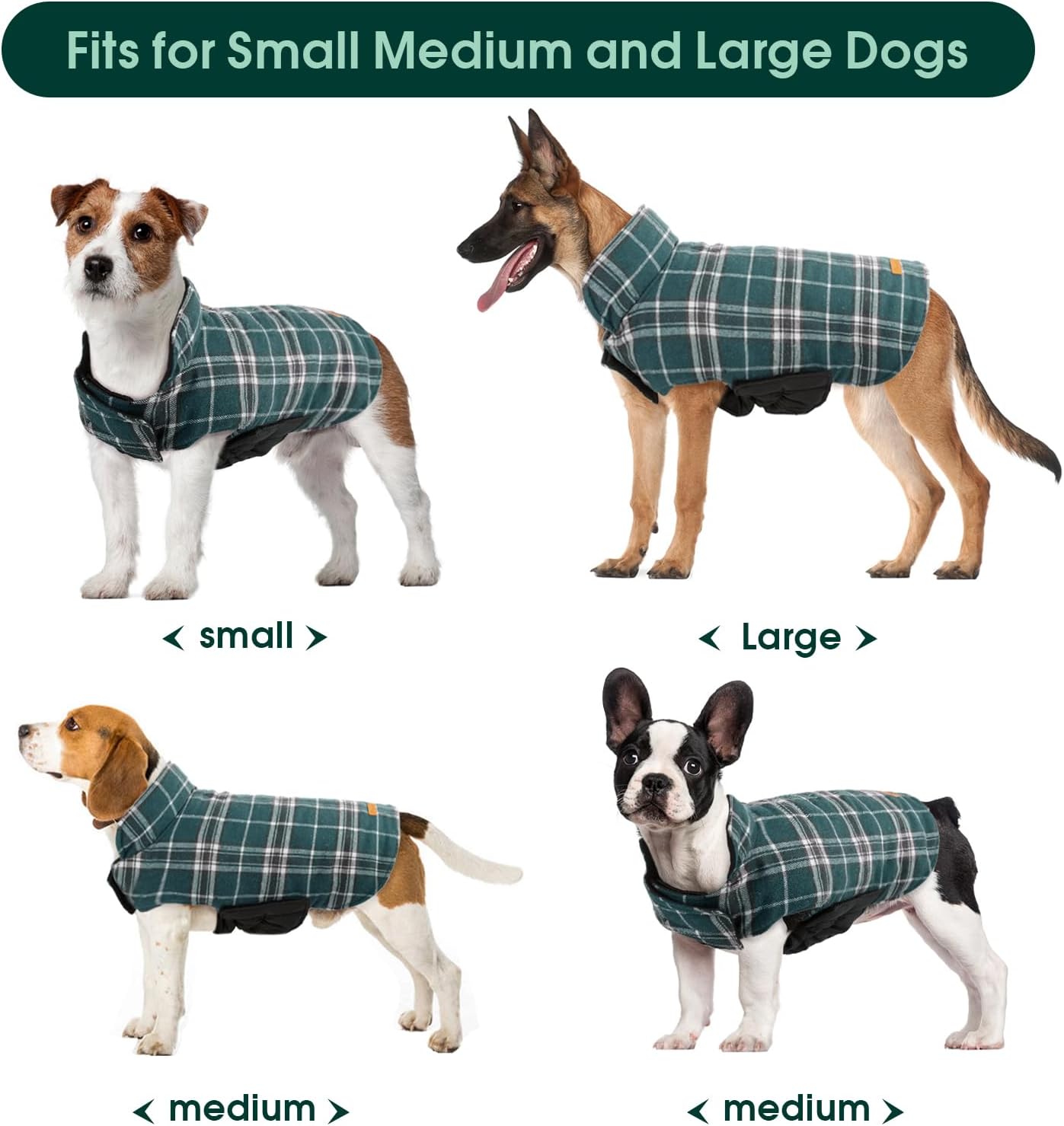 Detalle de Kuoser Kuoser-92972-Green-M Dog Coat, Reversible Fleece-Lined, Water-Resistant