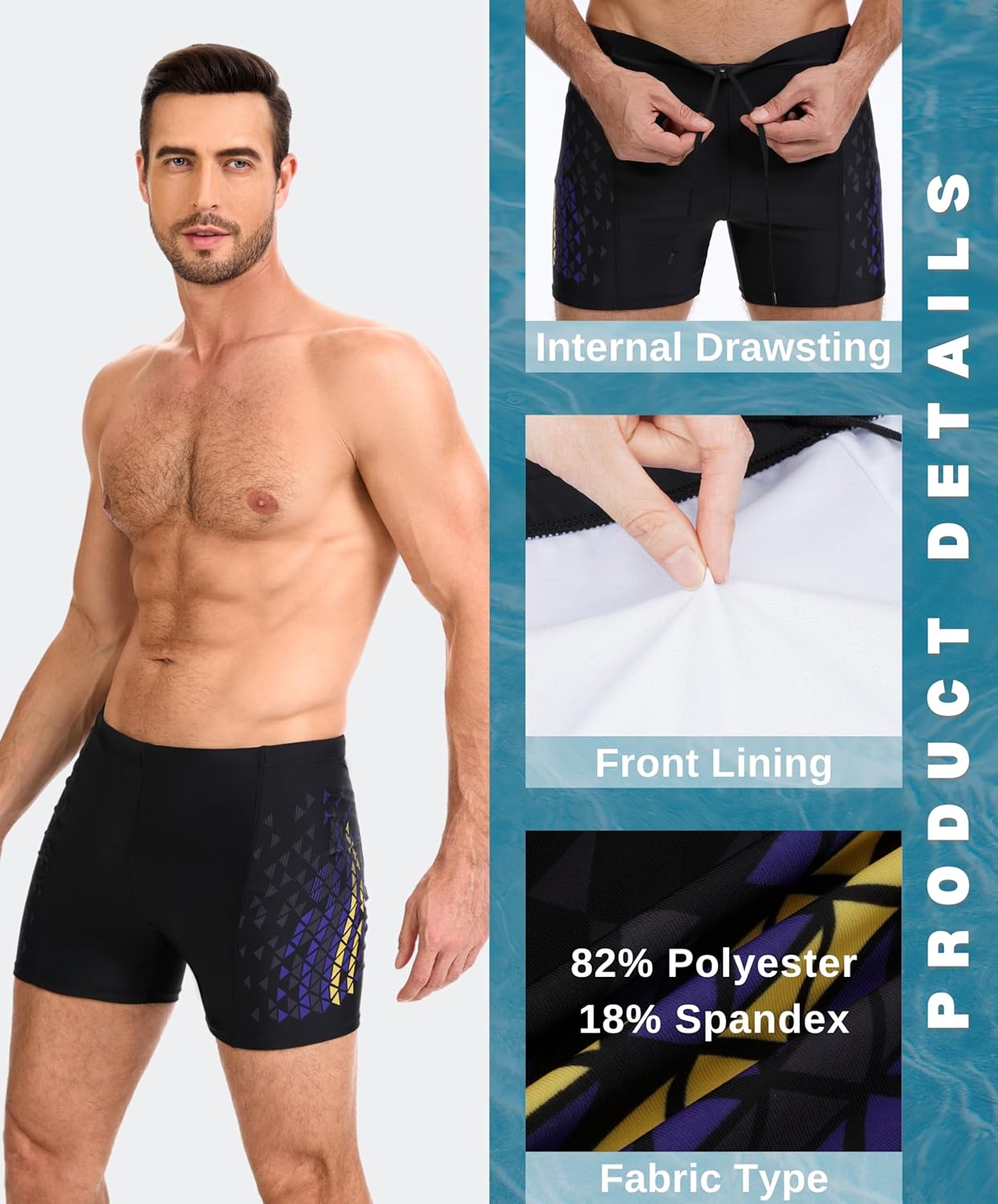Thumbnail 2 de AMZSPORT maillot de bain homme short à séchage rapide hydrophobe, avec cordon de serrage